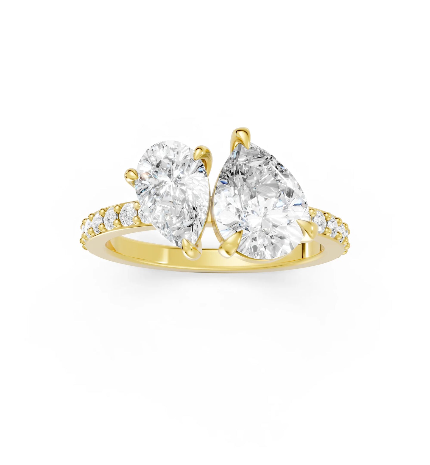 14K Gold Pear Cut Diamond Toi et Moi Ring with Side Accents