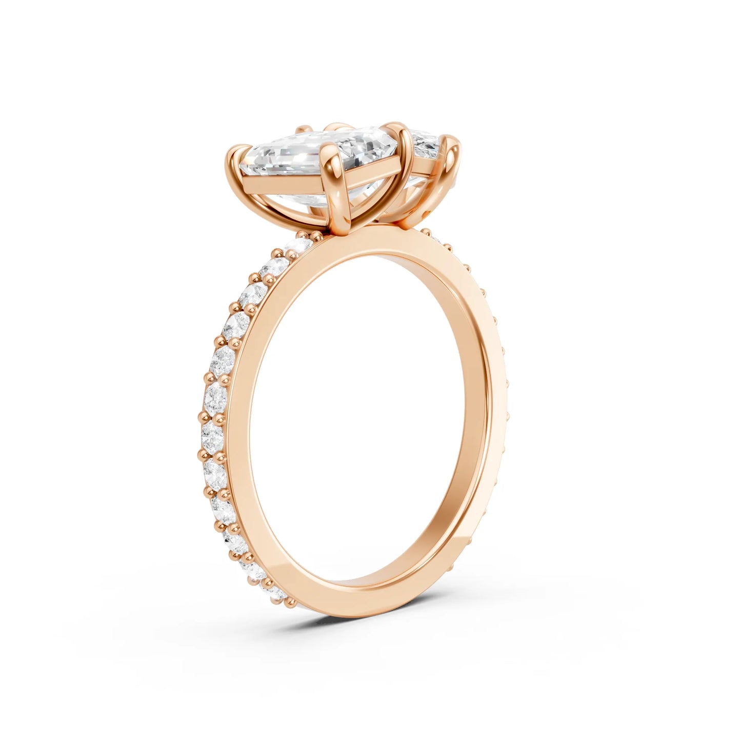 14K Gold Pear and Emerald Cut Diamond Toi et Moi Ring with Side Accents