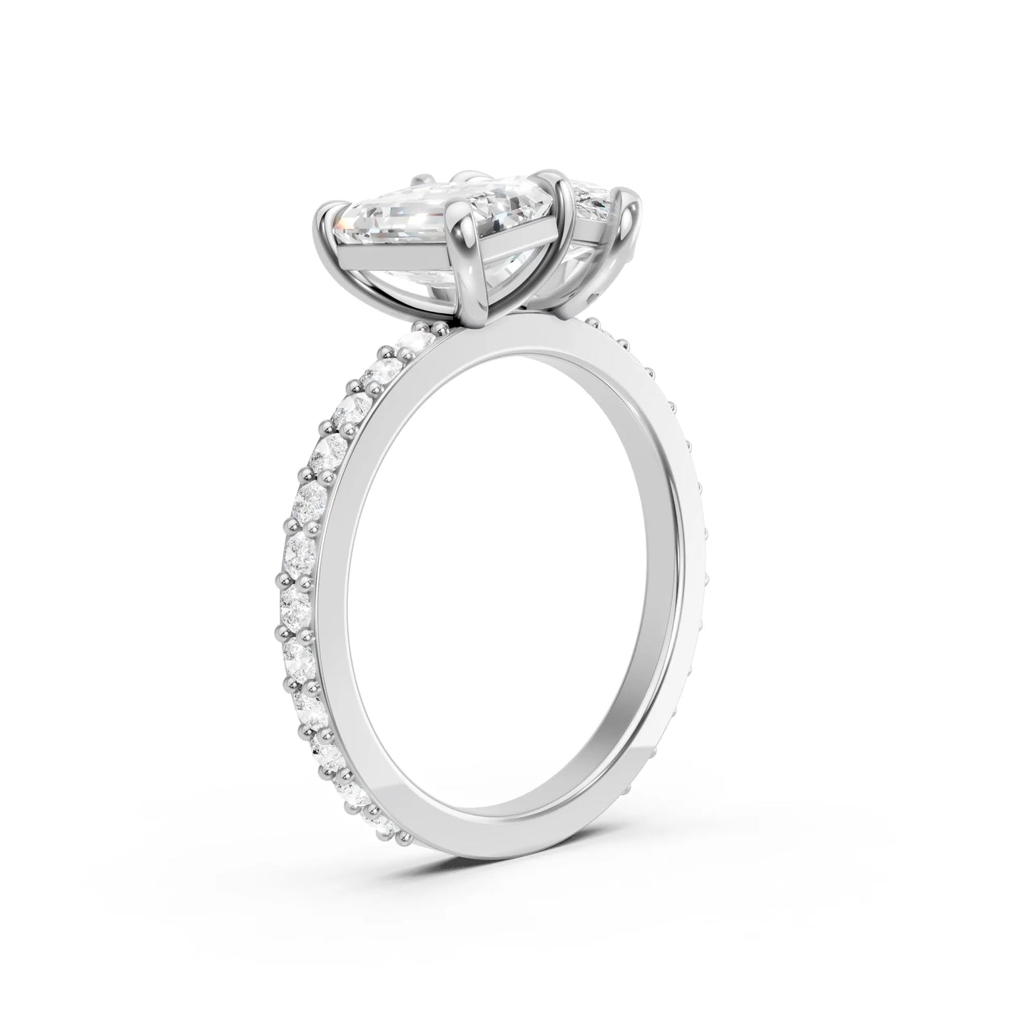 14K Gold Pear and Emerald Cut Diamond Toi et Moi Ring with Side Accents