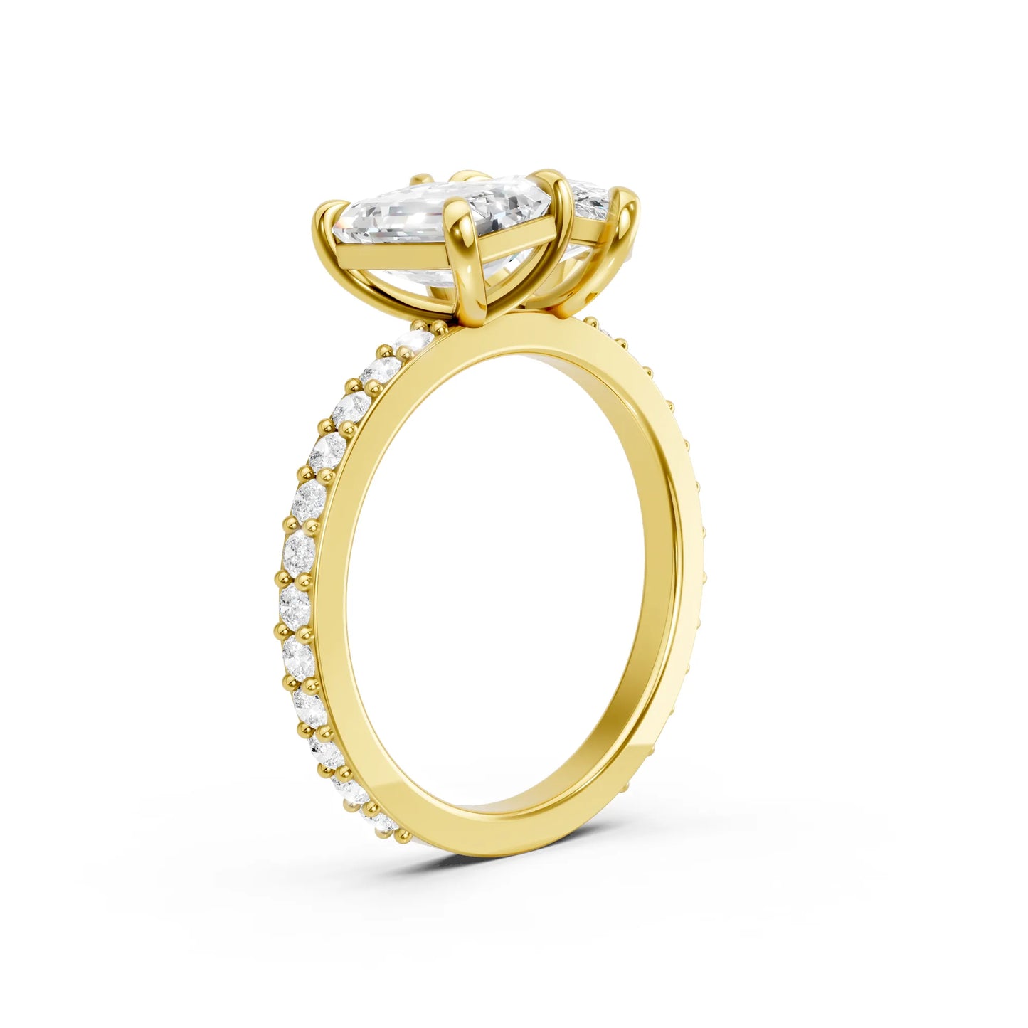 14K Gold Pear and Emerald Cut Diamond Toi et Moi Ring with Side Accents