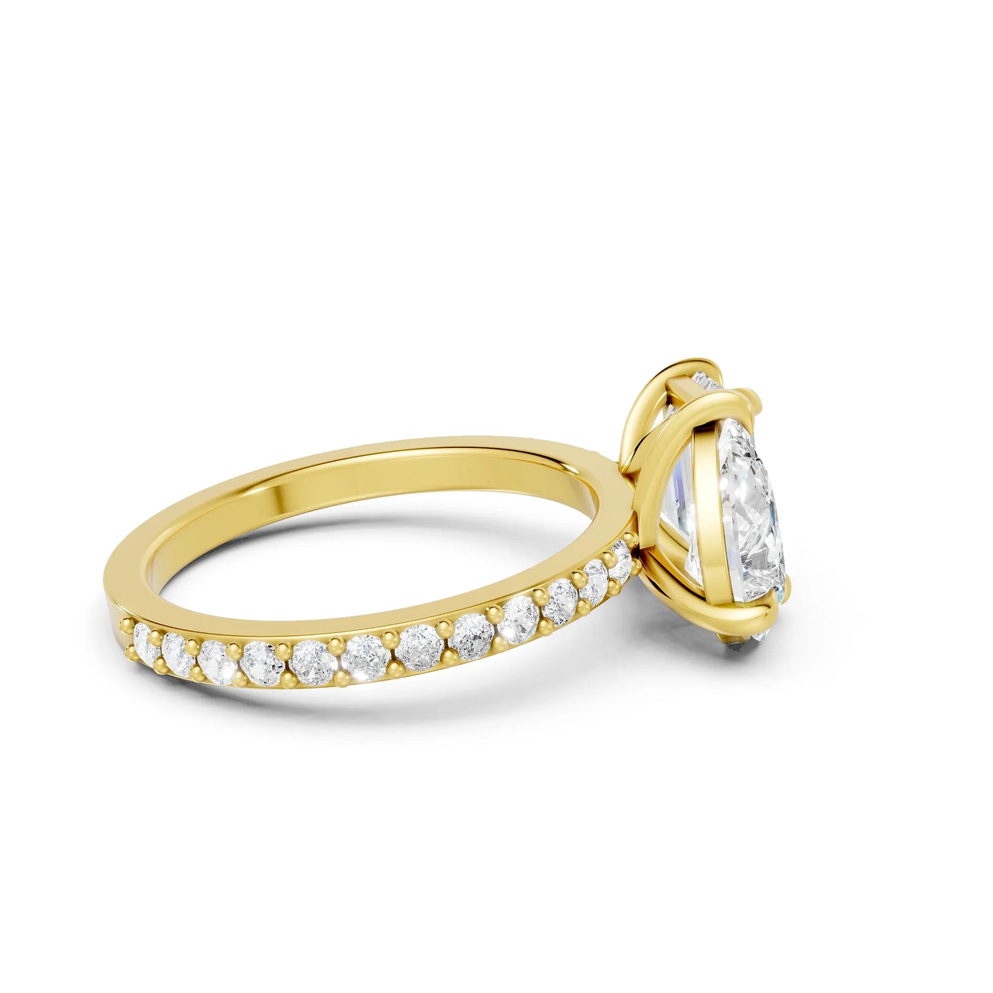 14K Gold Pear and Emerald Cut Diamond Toi et Moi Ring with Side Accents