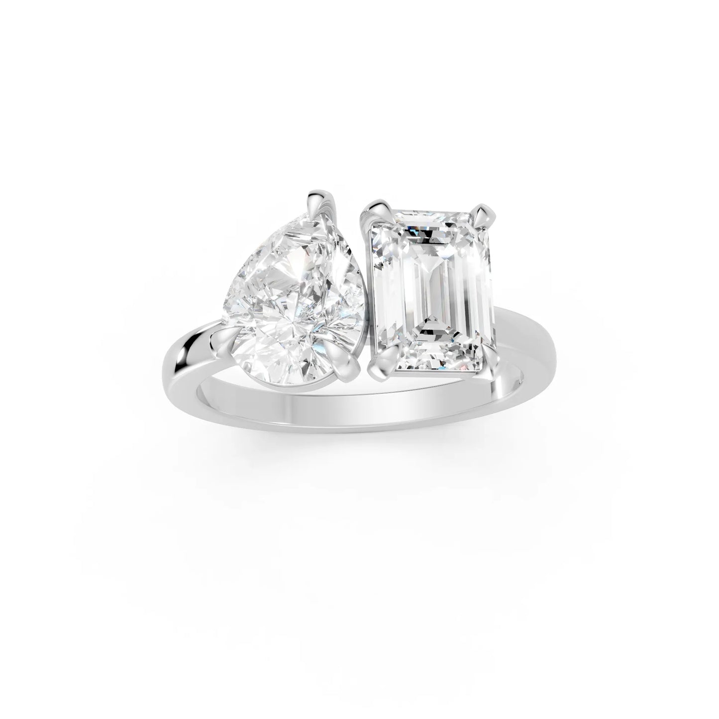 14K Gold Pear and Emerald Cut Diamond Toi et Moi Engagement Ring