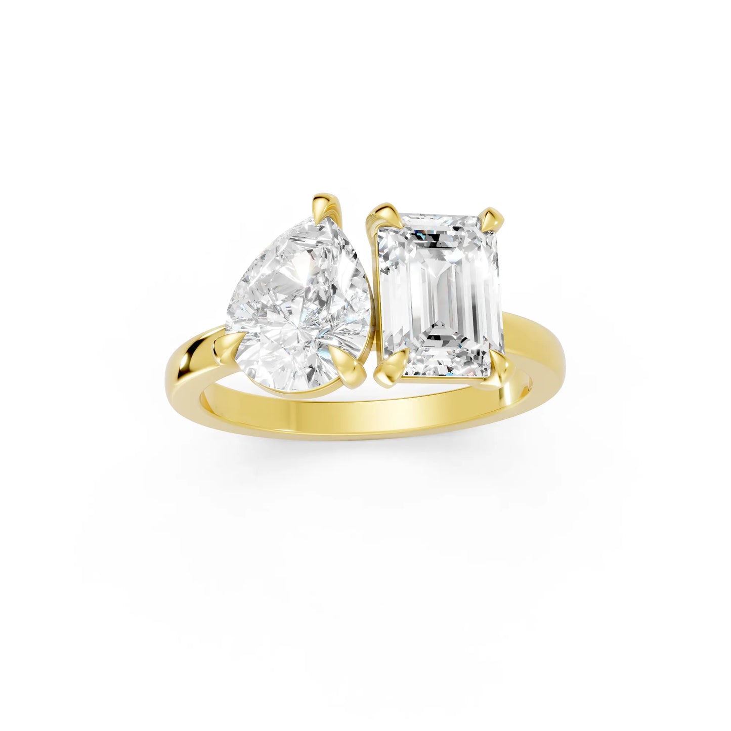 14K Gold Pear and Emerald Cut Diamond Toi et Moi Engagement Ring