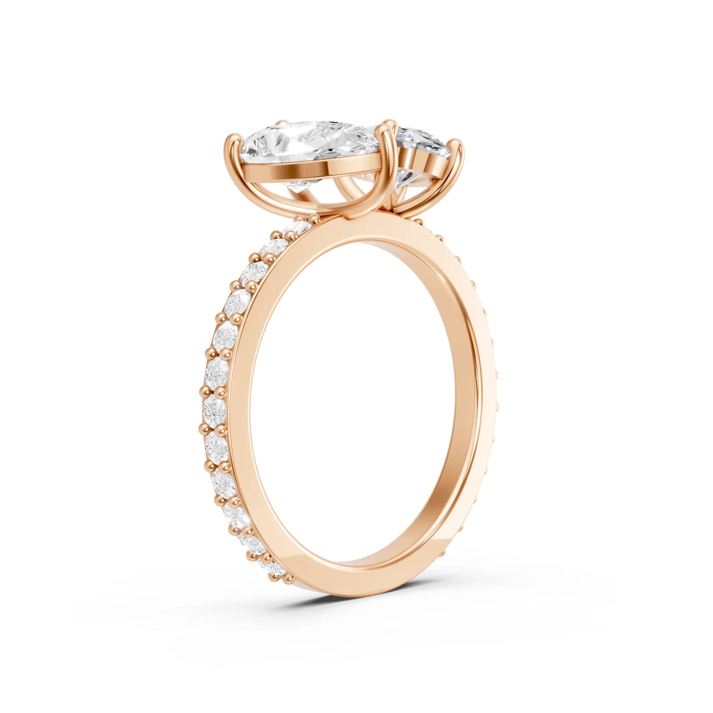 14K Gold Oval and Pear Cut Diamond Toi et Moi Engagement Ring with Side Accents
