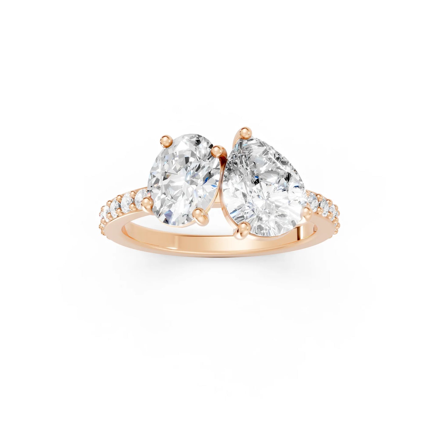 14K Gold Oval and Pear Cut Diamond Toi et Moi Engagement Ring with Side Accents