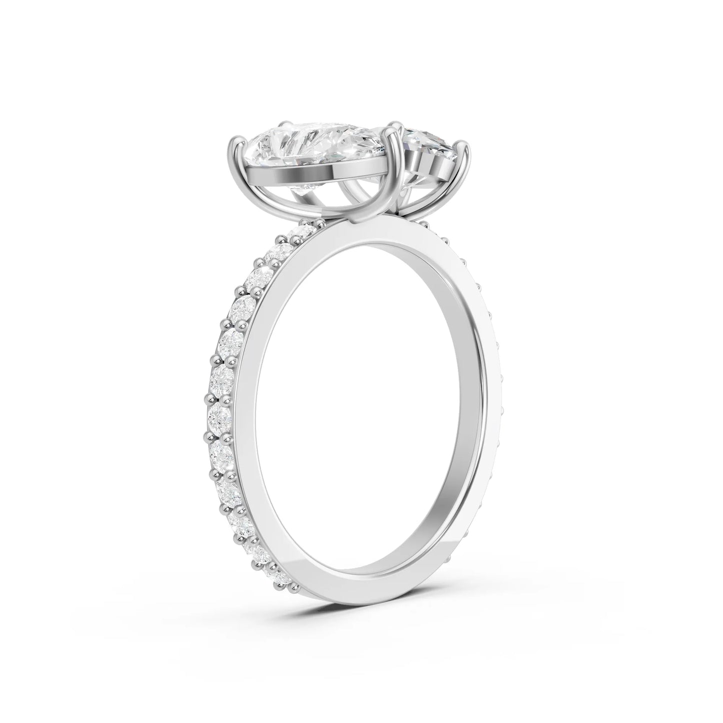 14K Gold Oval and Pear Cut Diamond Toi et Moi Engagement Ring with Side Accents