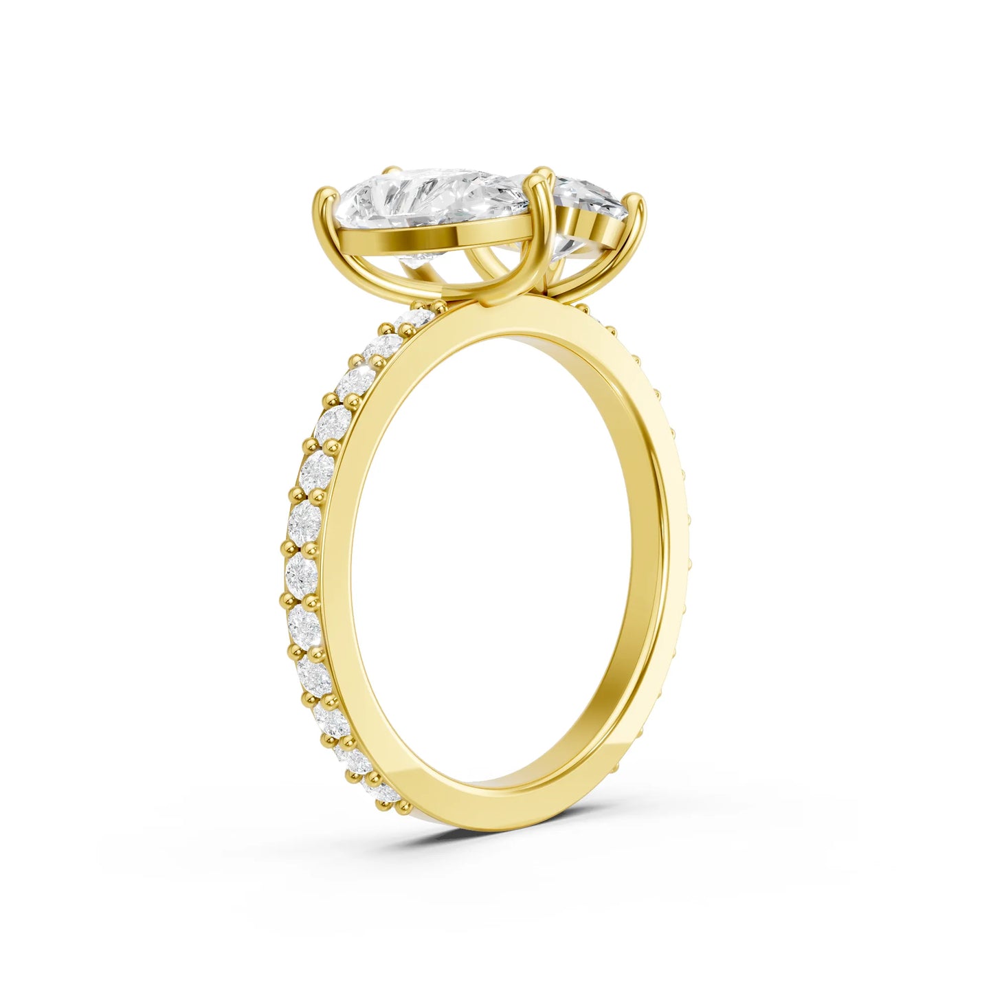 14K Gold Oval and Pear Cut Diamond Toi et Moi Engagement Ring with Side Accents
