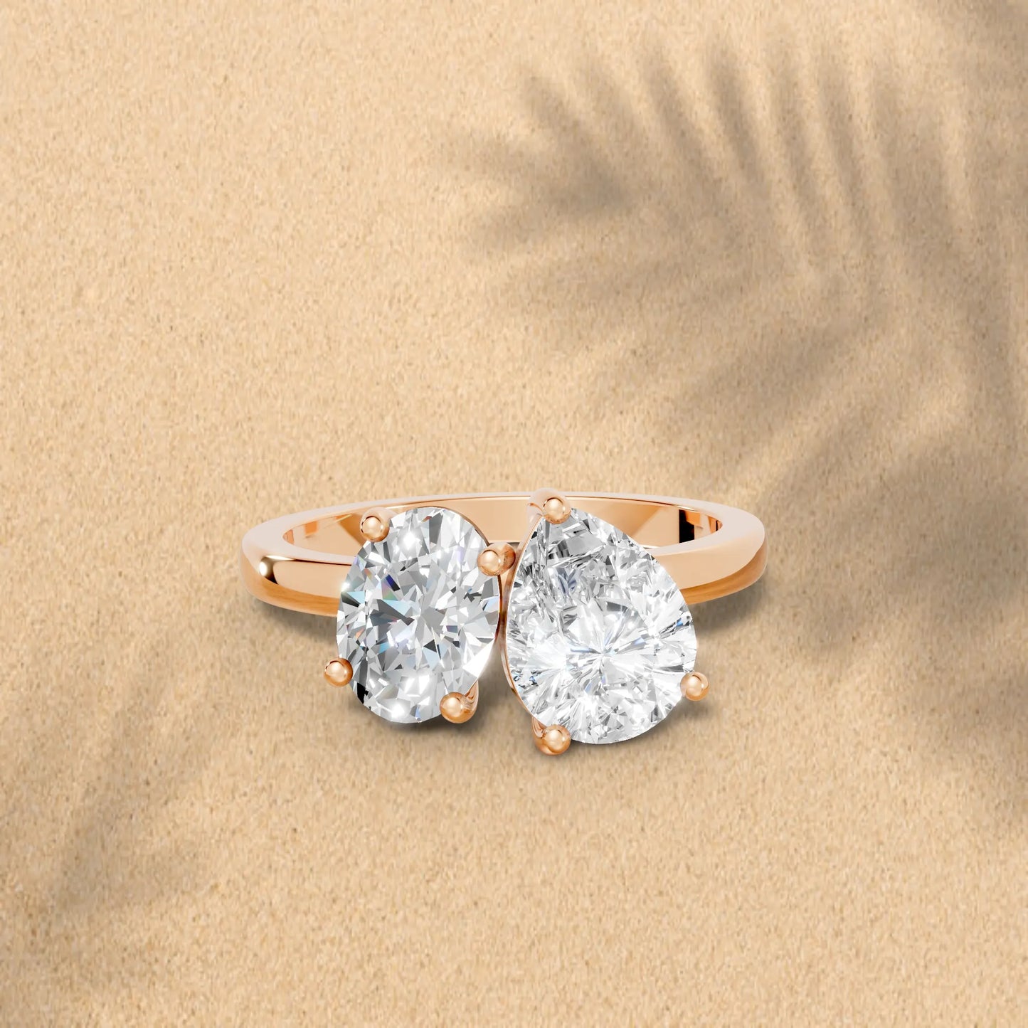 14K Gold Oval and Pear Cut Diamond Toi et Moi Engagement Ring