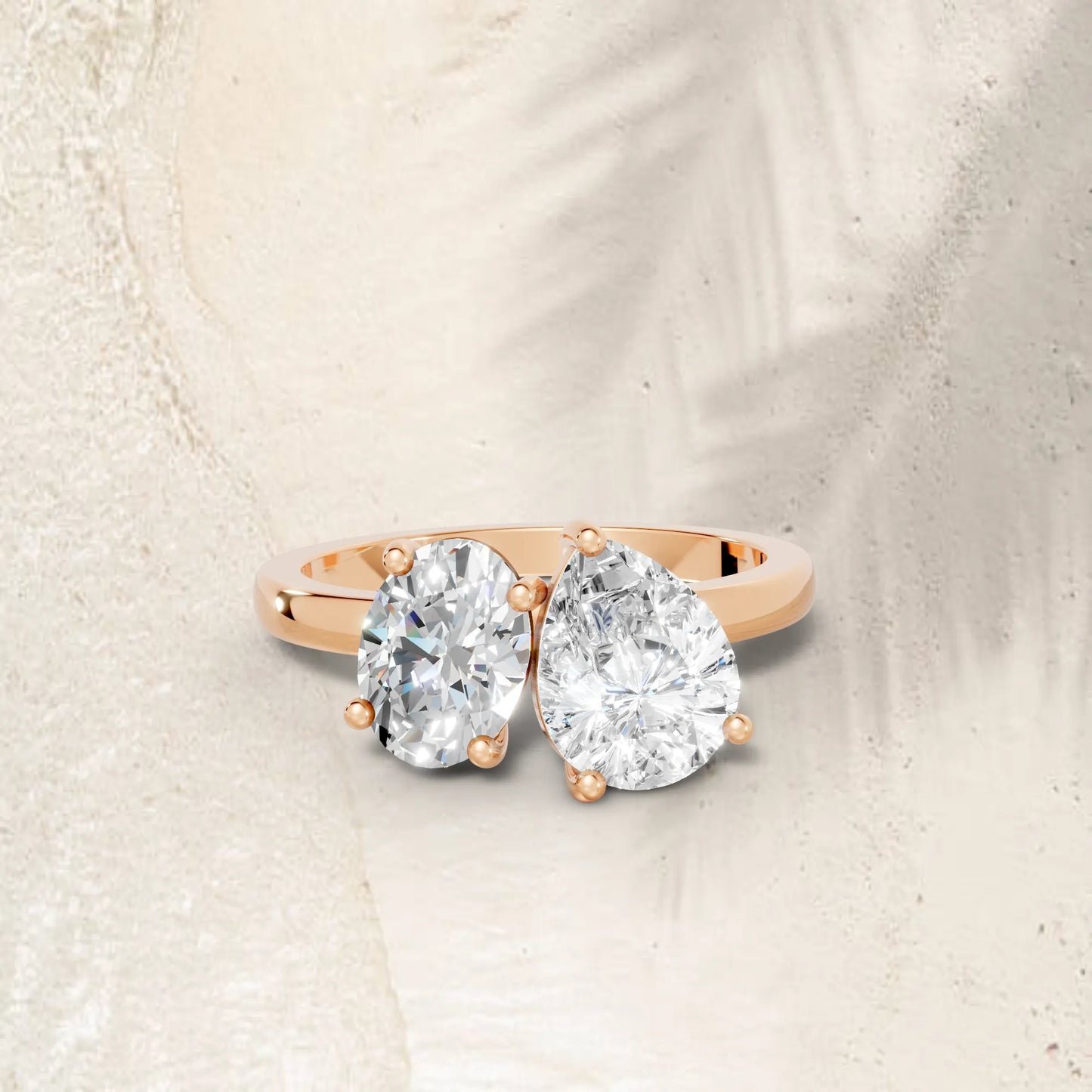 14K Gold Oval and Pear Cut Diamond Toi et Moi Engagement Ring