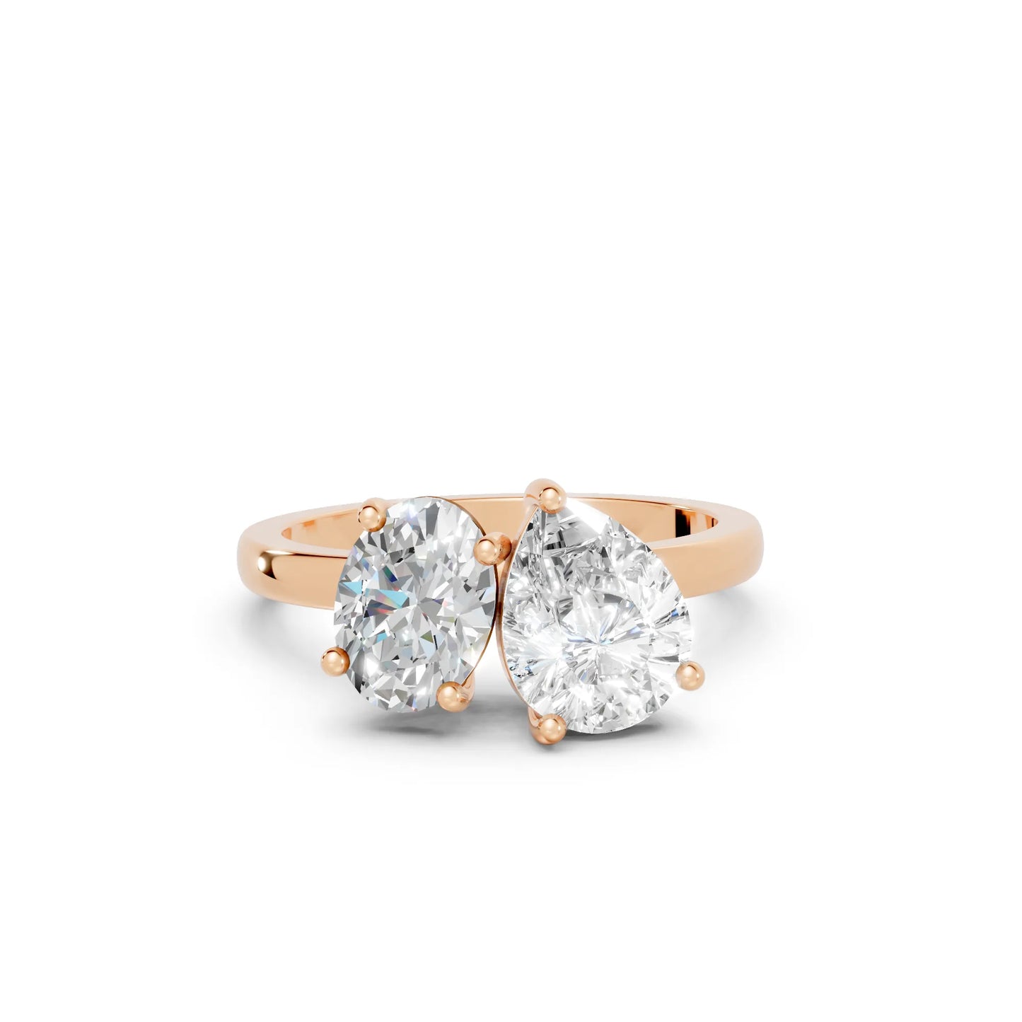 14K Gold Oval and Pear Cut Diamond Toi et Moi Engagement Ring