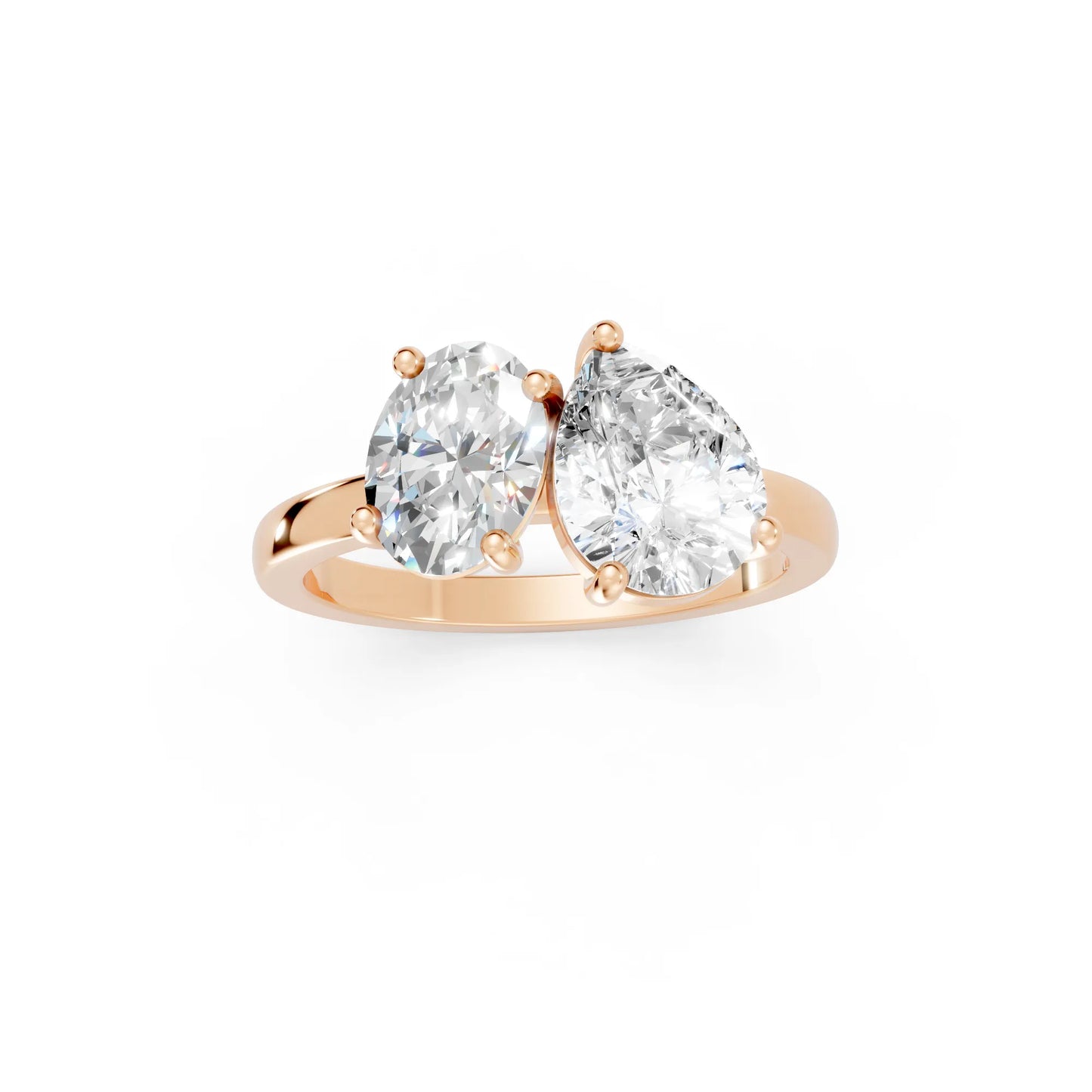 14K Gold Oval and Pear Cut Diamond Toi et Moi Engagement Ring