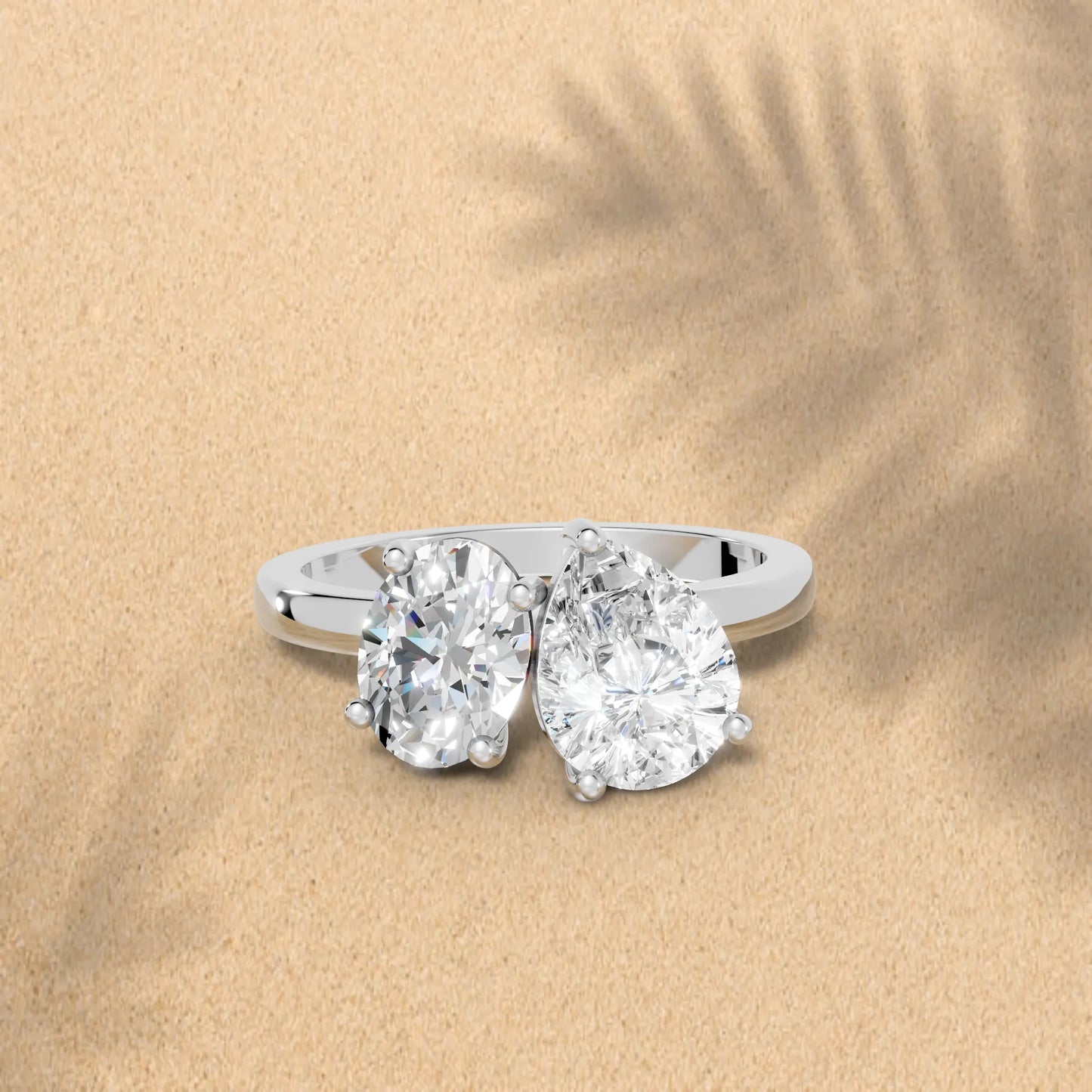 14K Gold Oval and Pear Cut Diamond Toi et Moi Engagement Ring