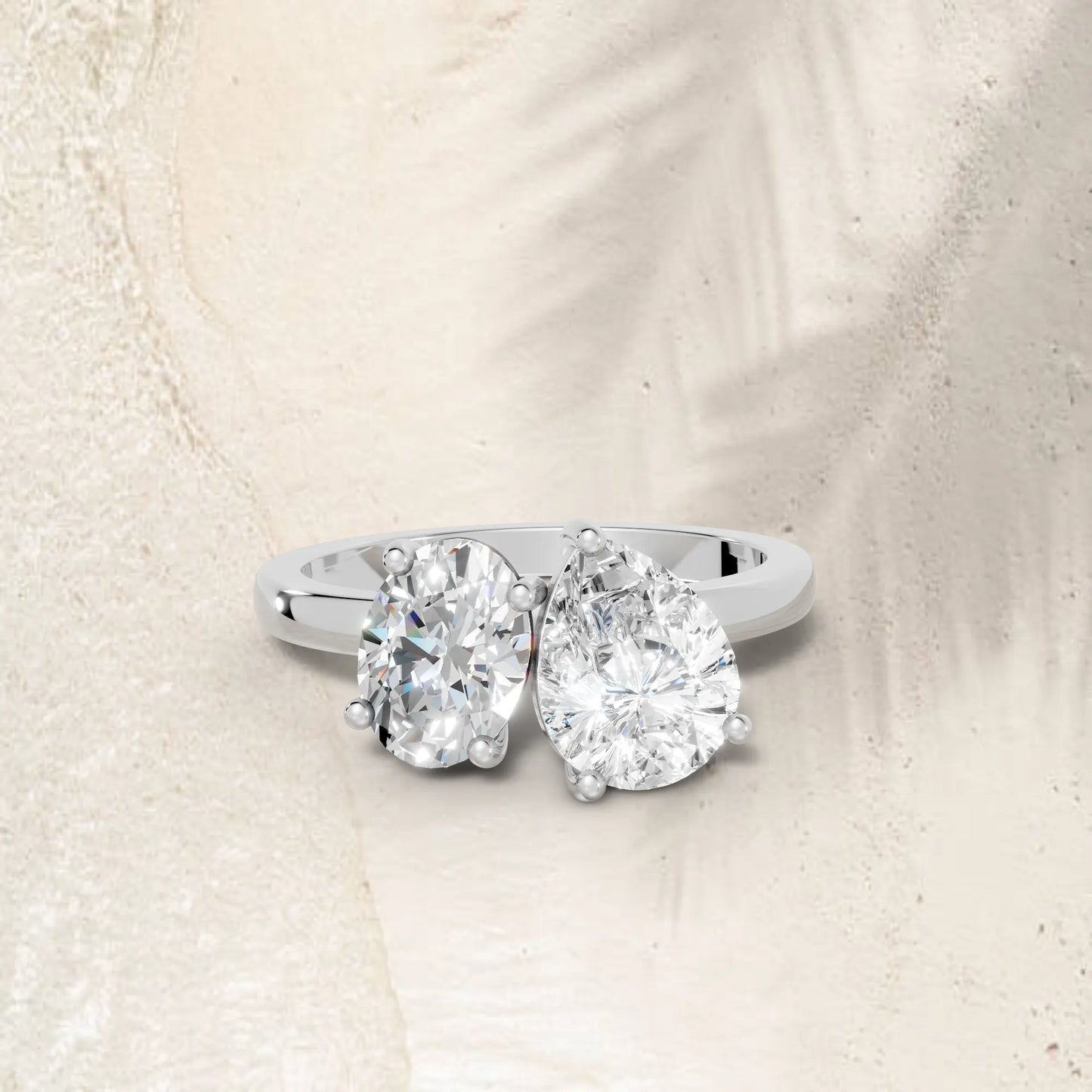 14K Gold Oval and Pear Cut Diamond Toi et Moi Engagement Ring