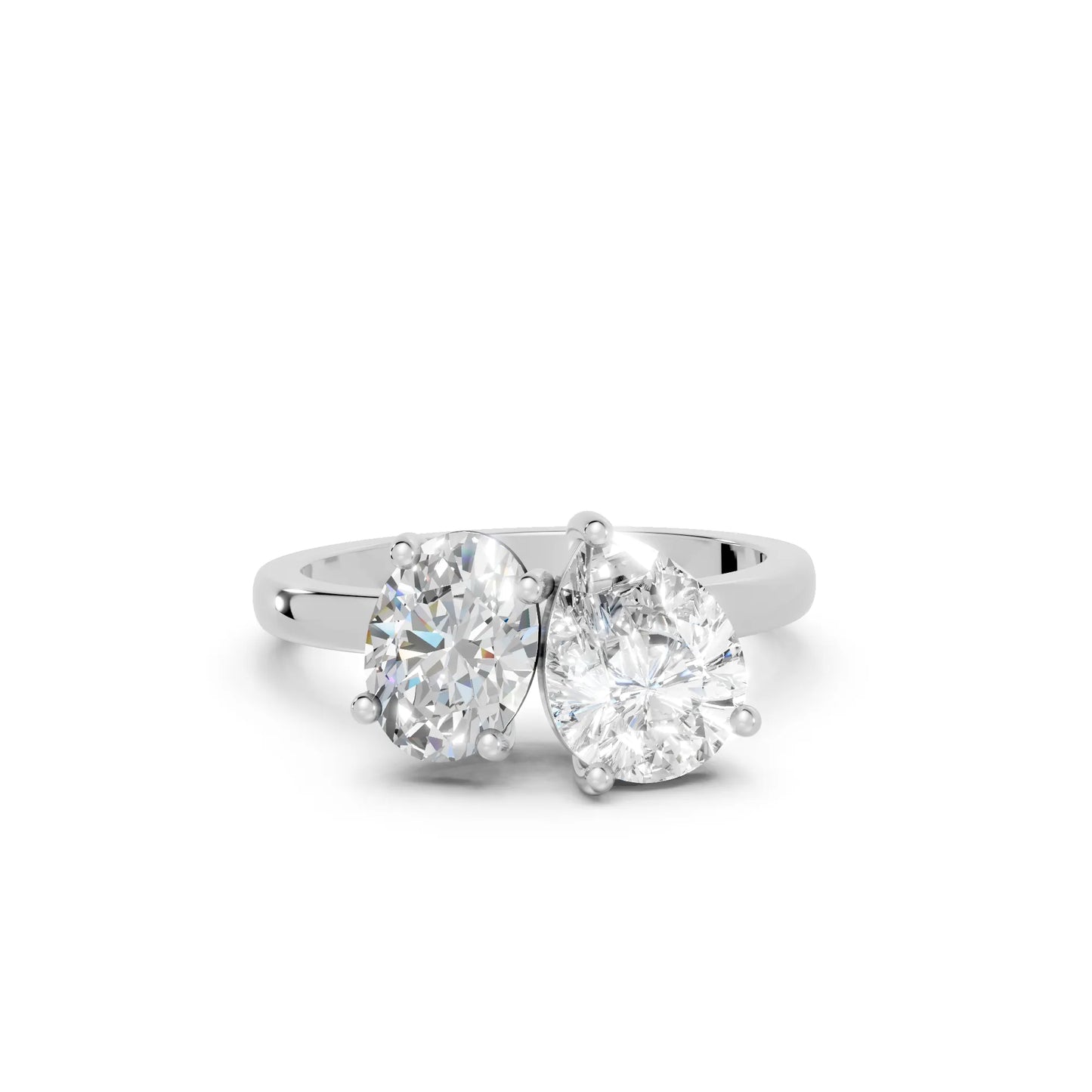 14K Gold Oval and Pear Cut Diamond Toi et Moi Engagement Ring