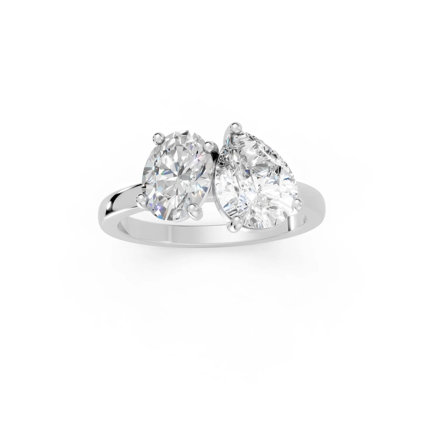 14K Gold Oval and Pear Cut Diamond Toi et Moi Engagement Ring