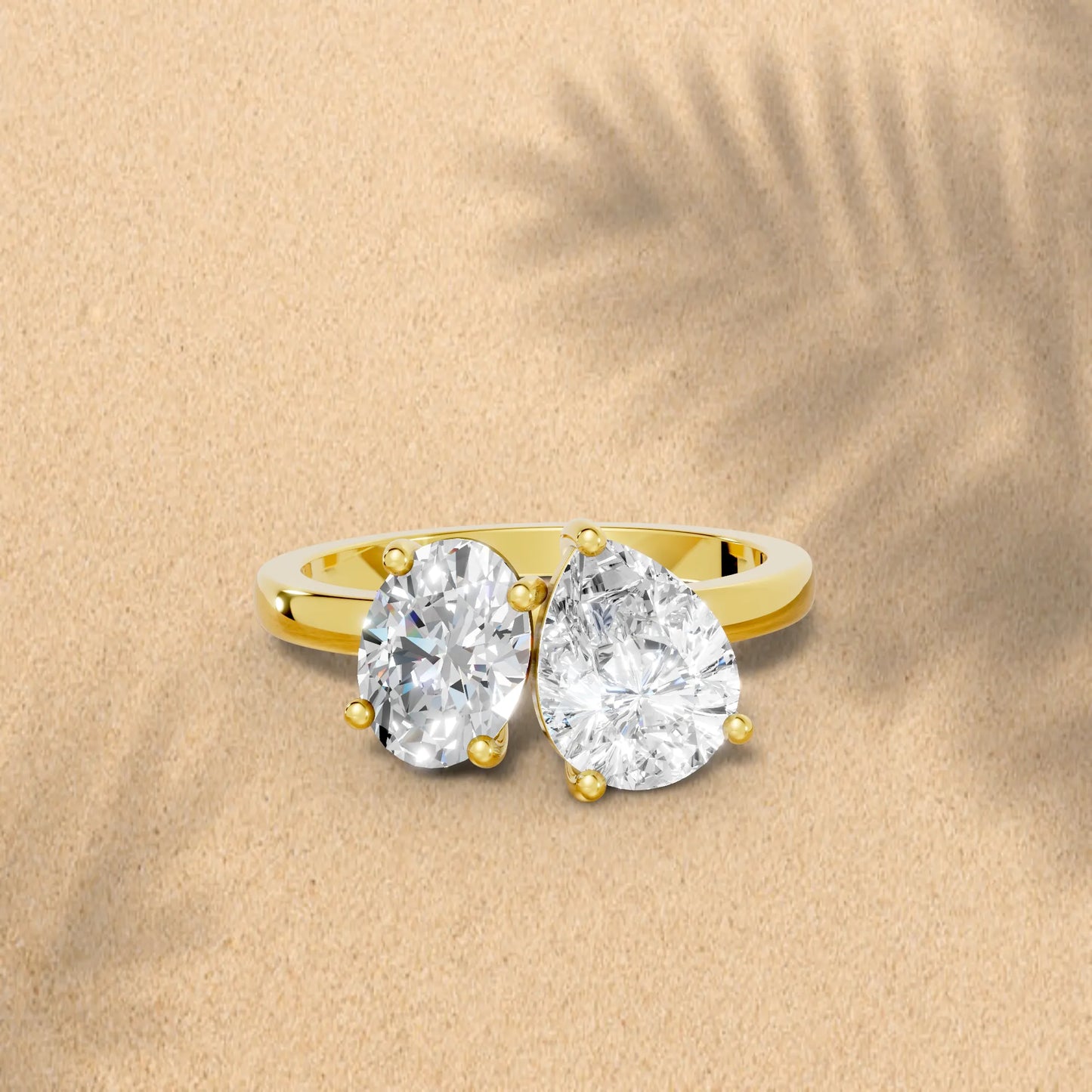 14K Gold Oval and Pear Cut Diamond Toi et Moi Engagement Ring