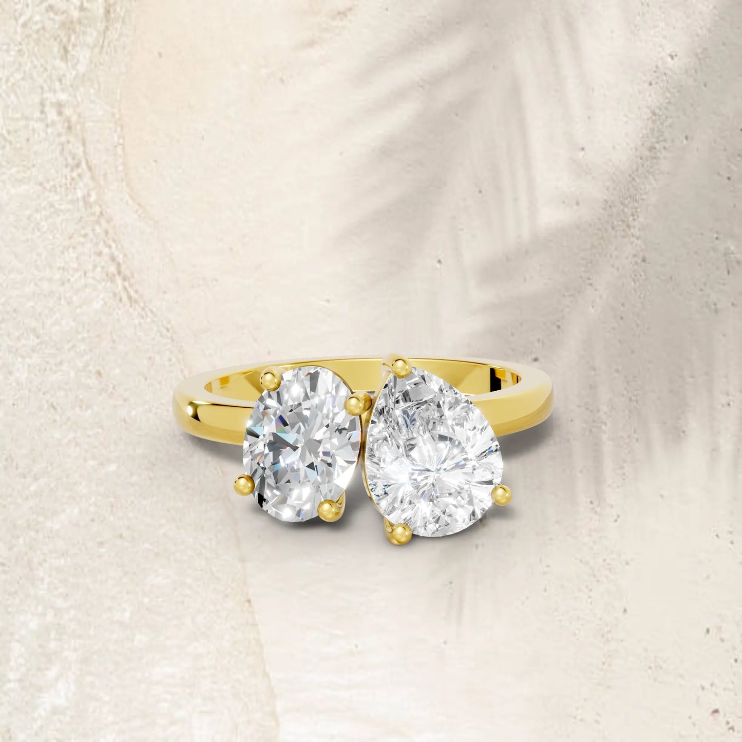 14K Gold Oval and Pear Cut Diamond Toi et Moi Engagement Ring