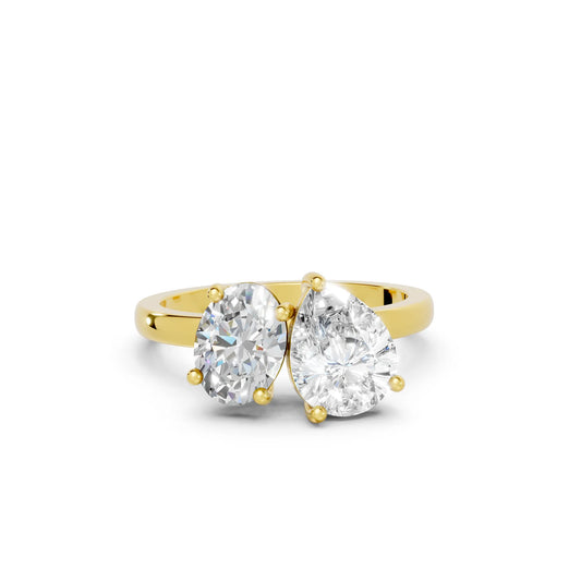 14K Gold Oval and Pear Cut Diamond Toi et Moi Engagement Ring