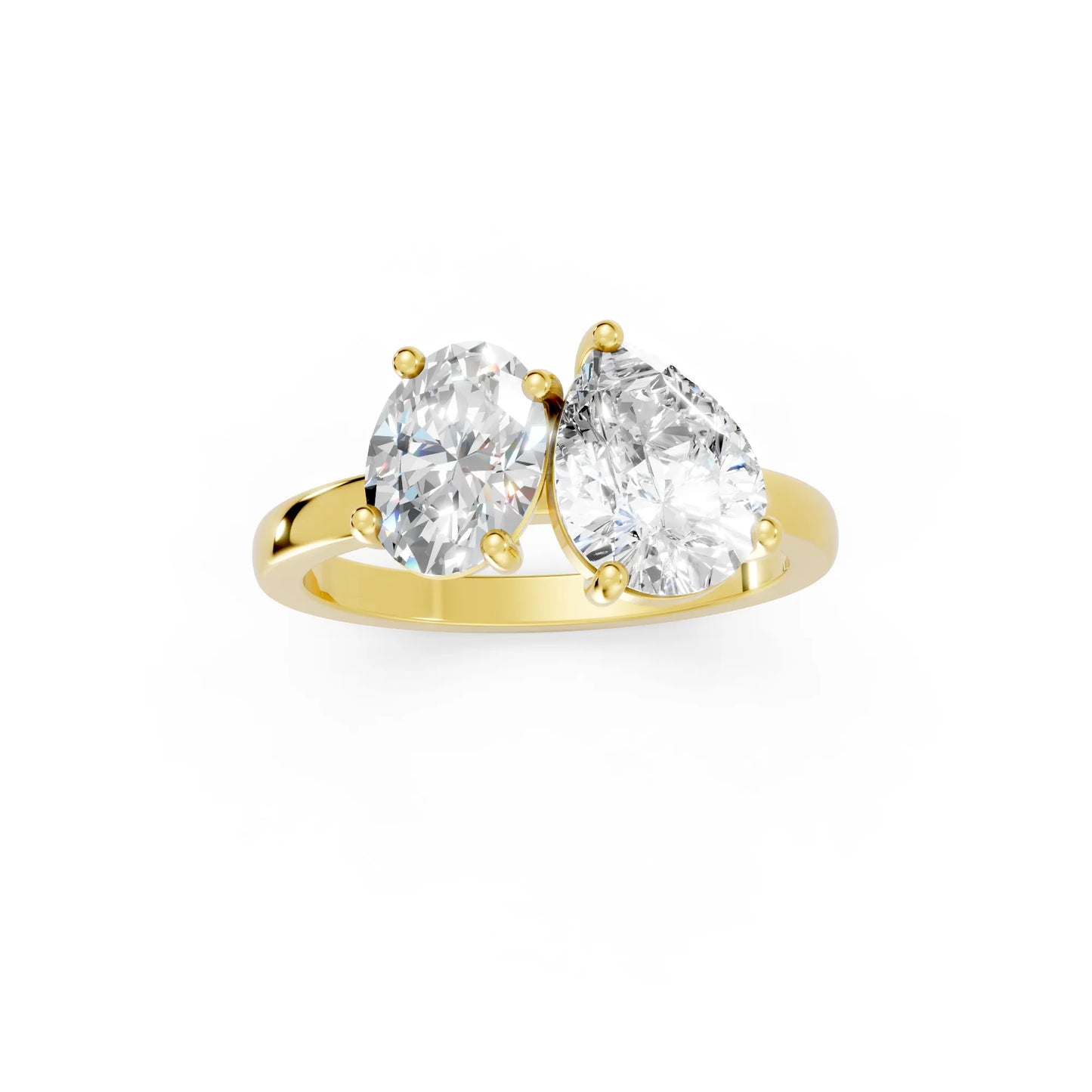 14K Gold Oval and Pear Cut Diamond Toi et Moi Engagement Ring