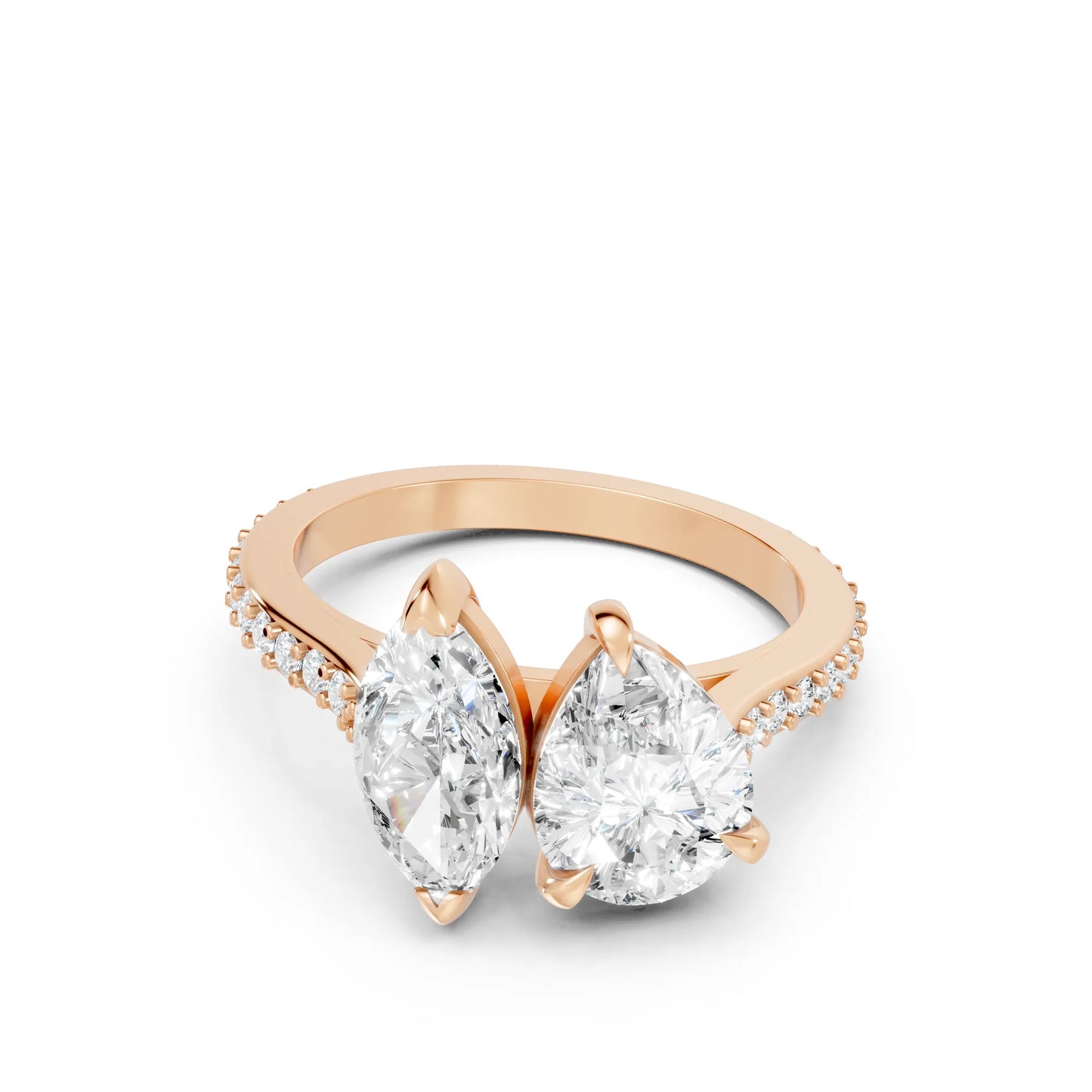 14K Gold Marquise and Pear Cut Diamond Toi et Moi Engagement Ring with Side Accents
