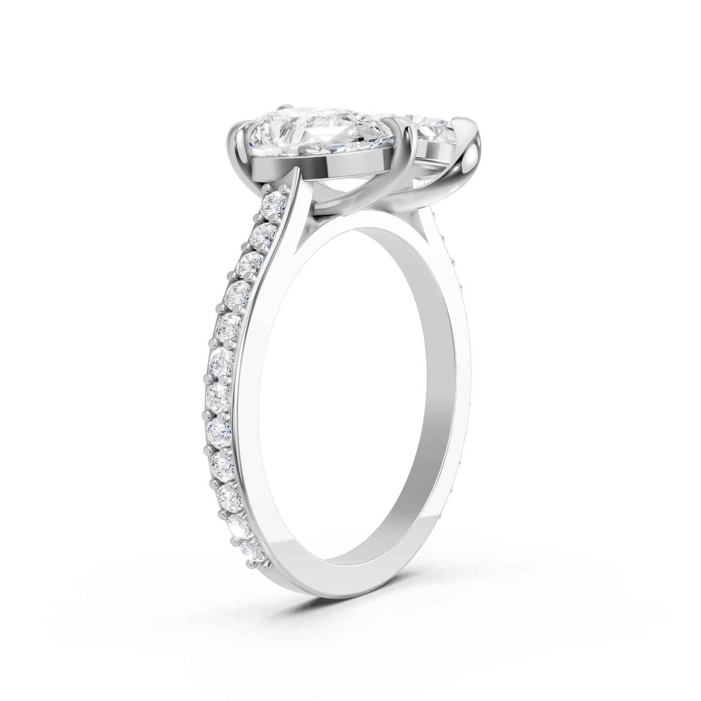 14K Gold Marquise and Pear Cut Diamond Toi et Moi Engagement Ring with Side Accents