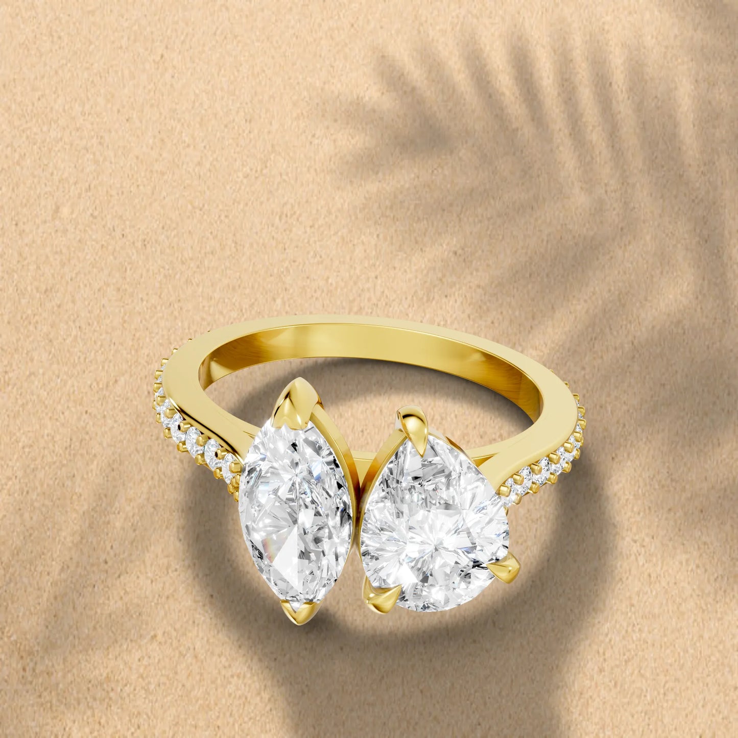 14K Gold Marquise and Pear Cut Diamond Toi et Moi Engagement Ring with Side Accents