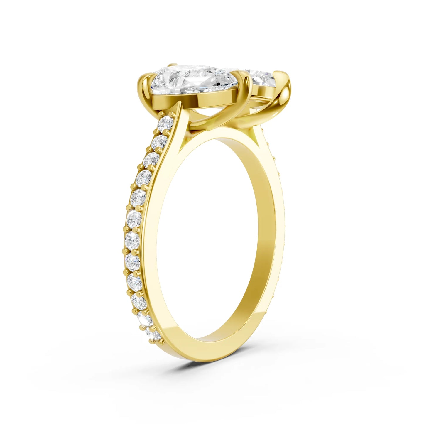 14K Gold Marquise and Pear Cut Diamond Toi et Moi Engagement Ring with Side Accents