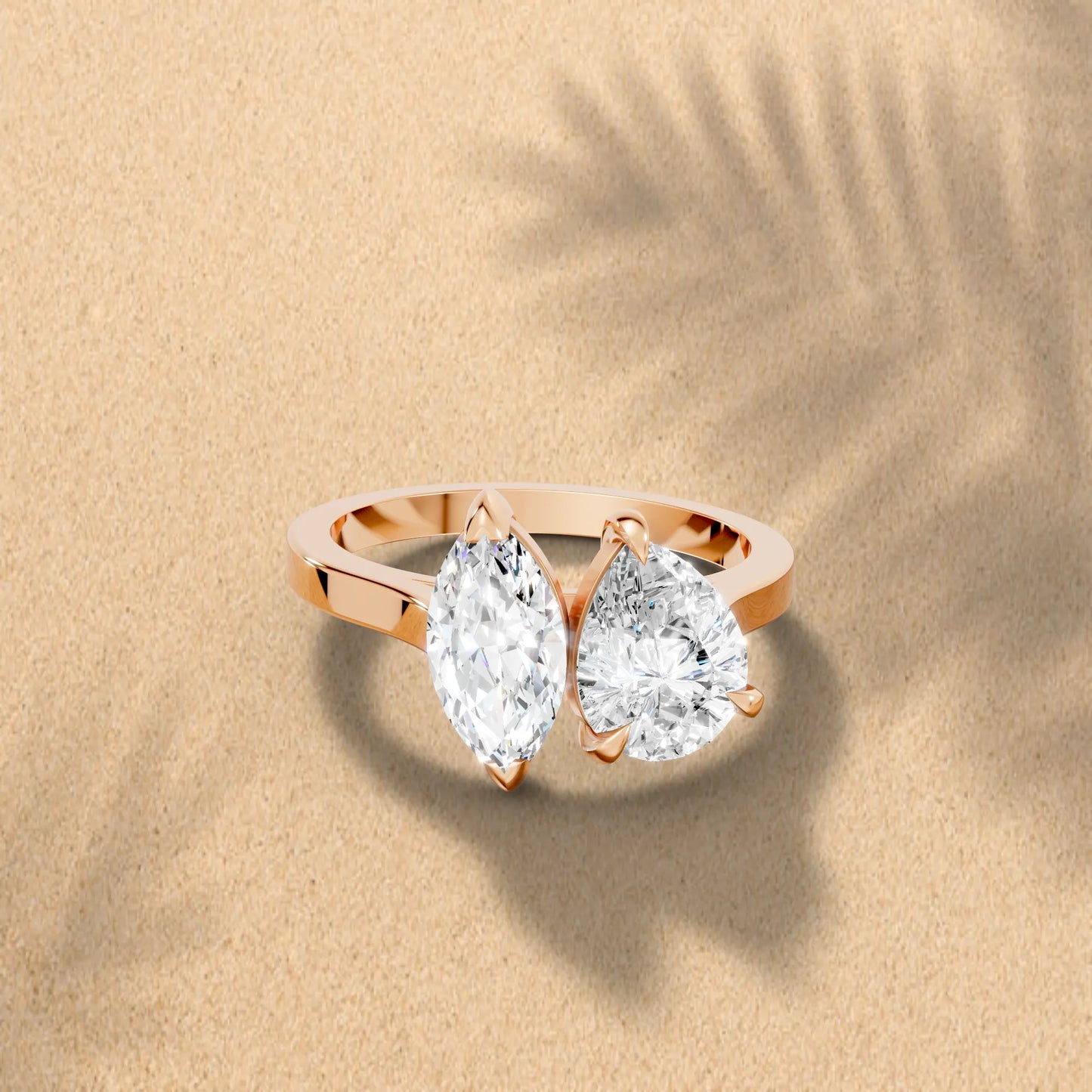 14K Gold Marquise and Pear Cut Diamond Toi et Moi Engagement Ring