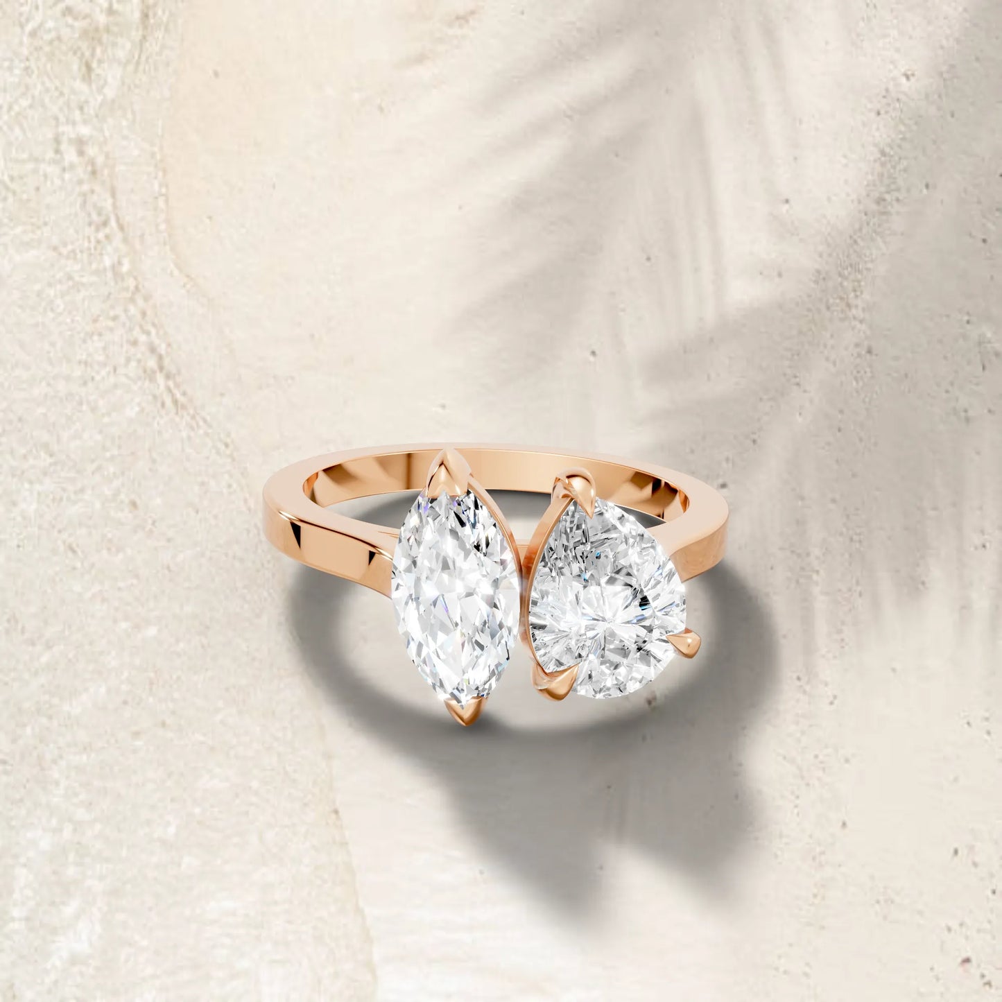 14K Gold Marquise and Pear Cut Diamond Toi et Moi Engagement Ring