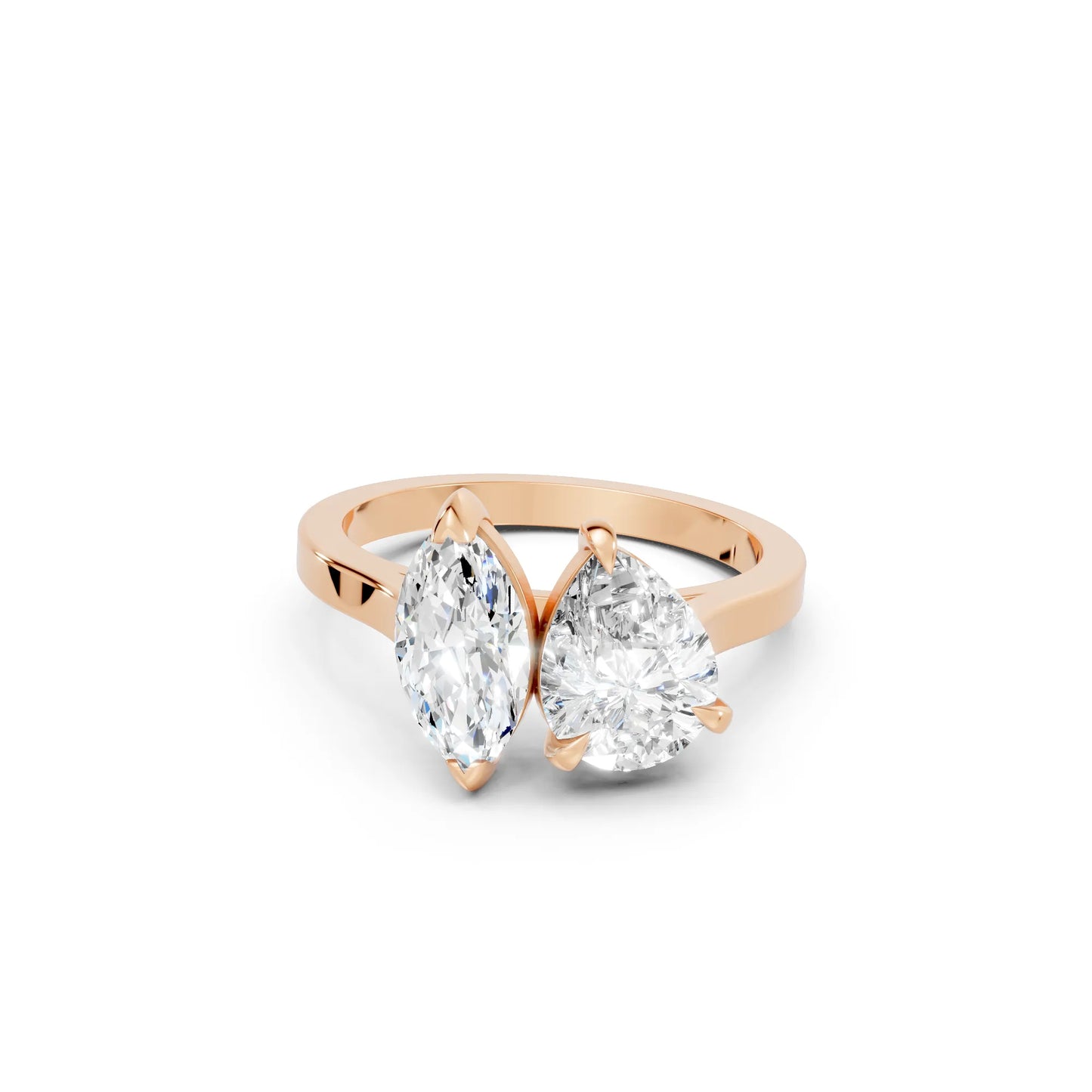 14K Gold Marquise and Pear Cut Diamond Toi et Moi Engagement Ring