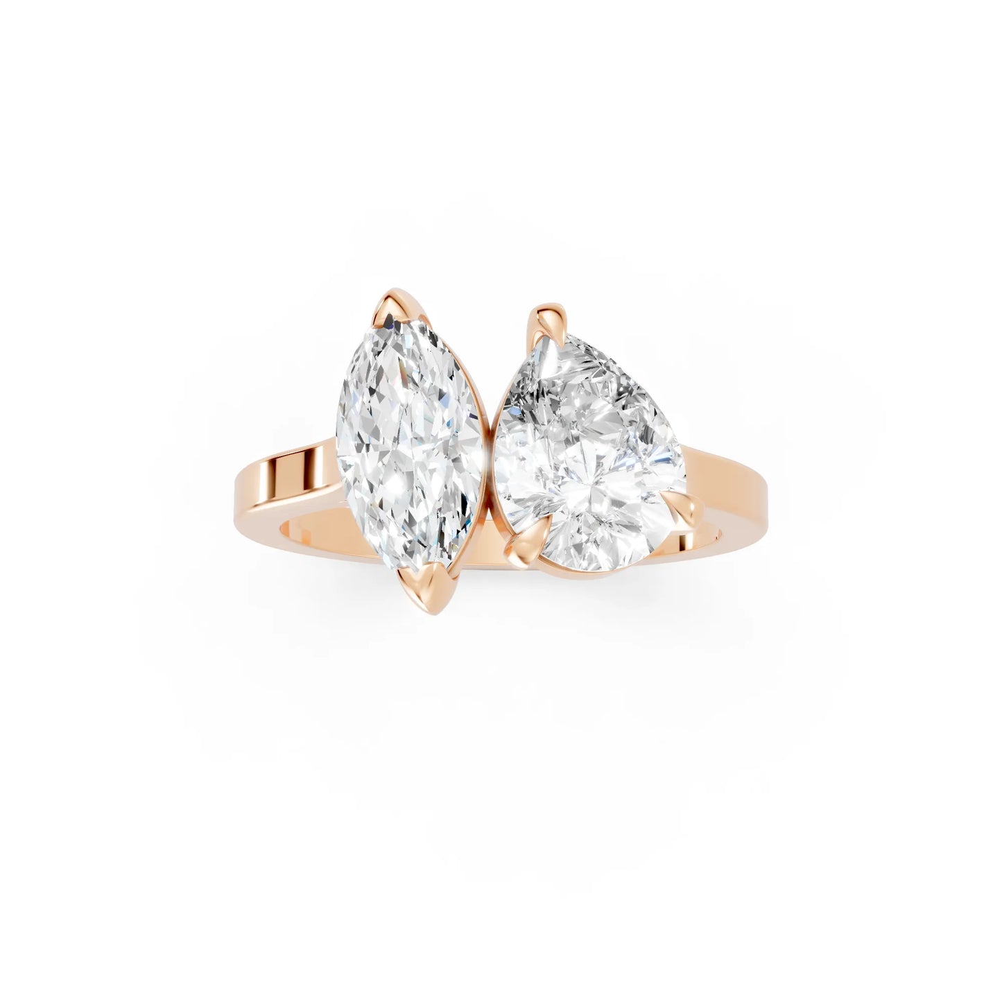 14K Gold Marquise and Pear Cut Diamond Toi et Moi Engagement Ring