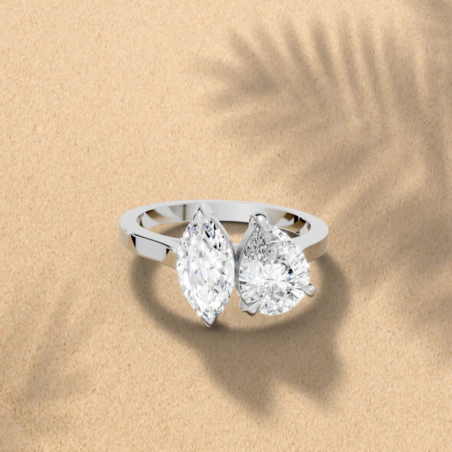 14K Gold Marquise and Pear Cut Diamond Toi et Moi Engagement Ring