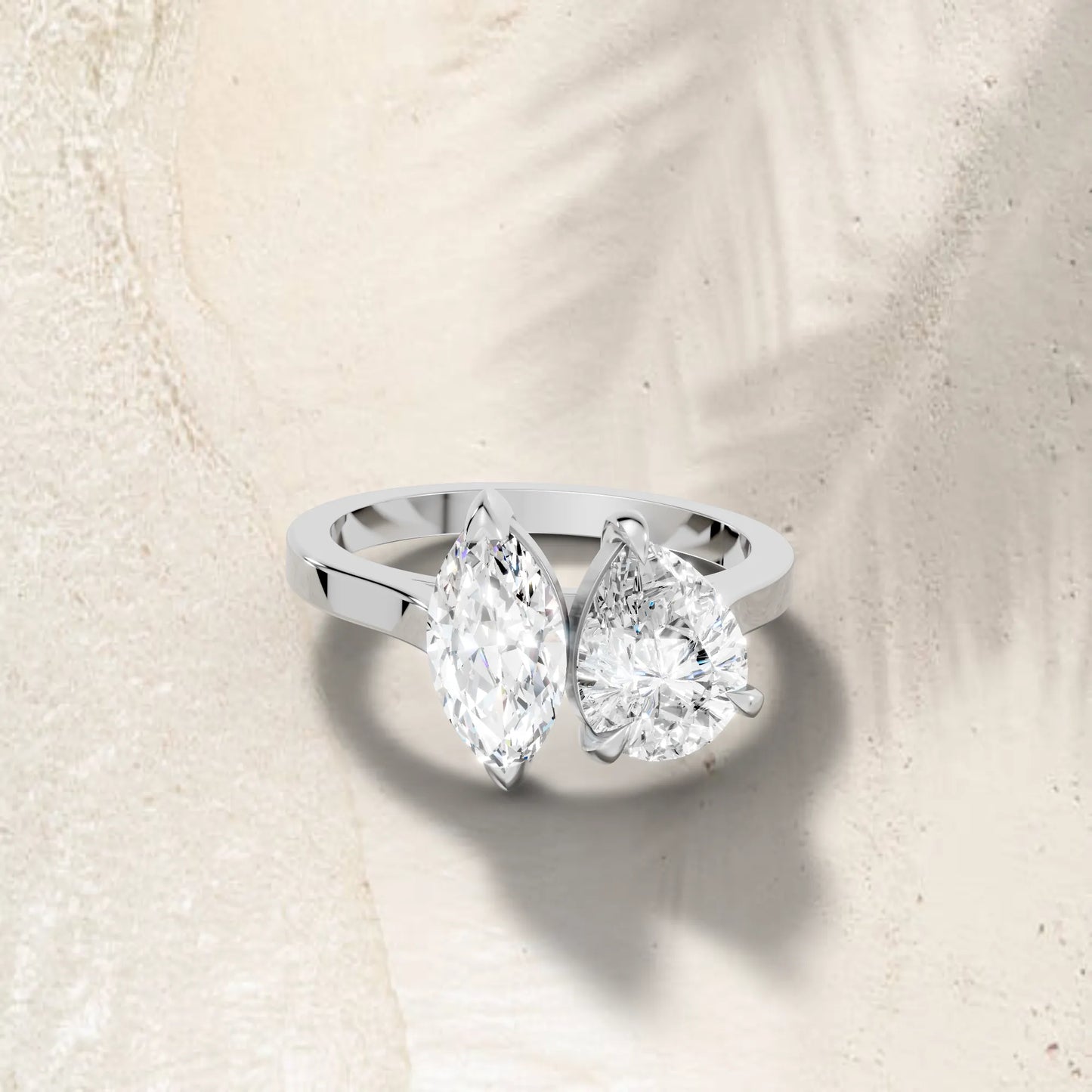 14K Gold Marquise and Pear Cut Diamond Toi et Moi Engagement Ring