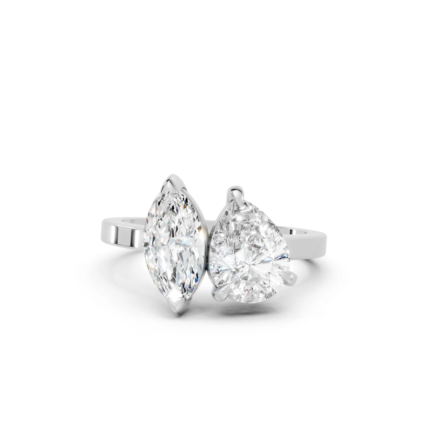 14K Gold Marquise and Pear Cut Diamond Toi et Moi Engagement Ring