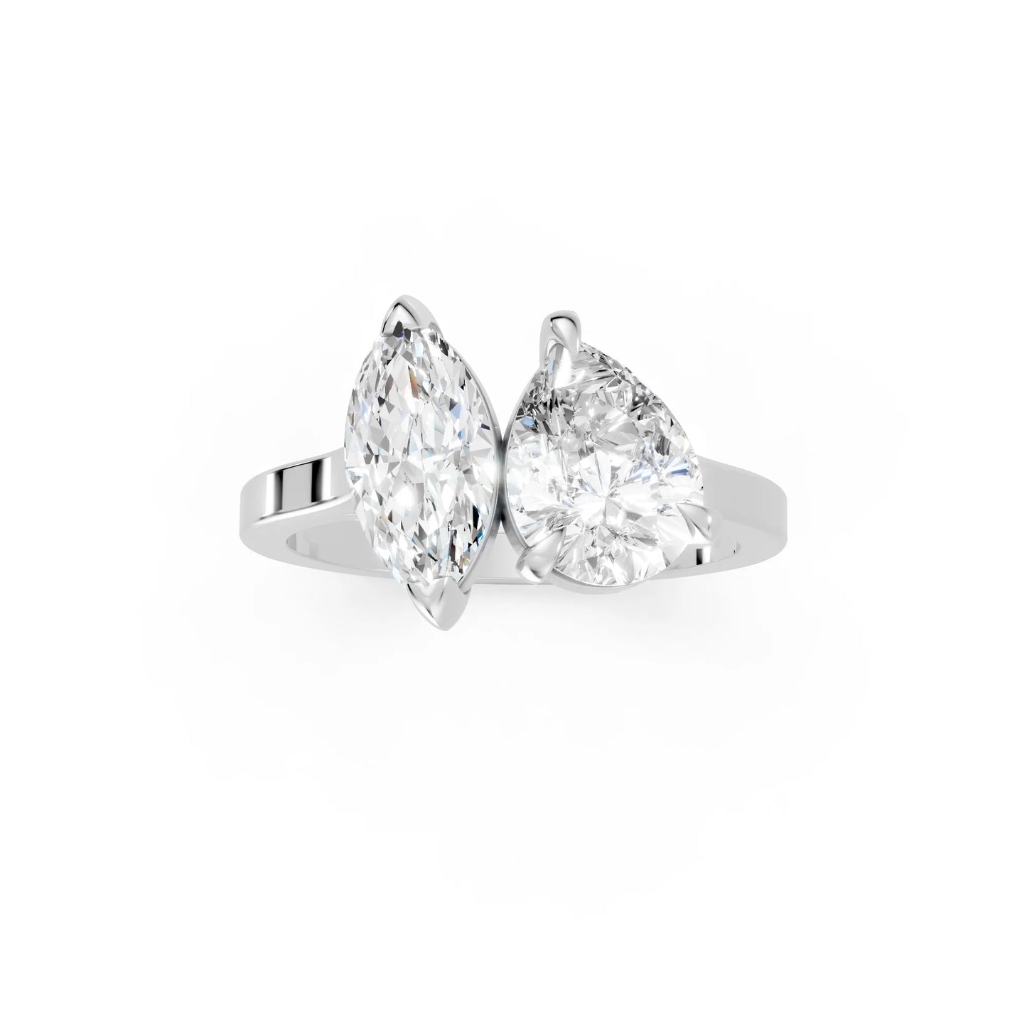14K Gold Marquise and Pear Cut Diamond Toi et Moi Engagement Ring