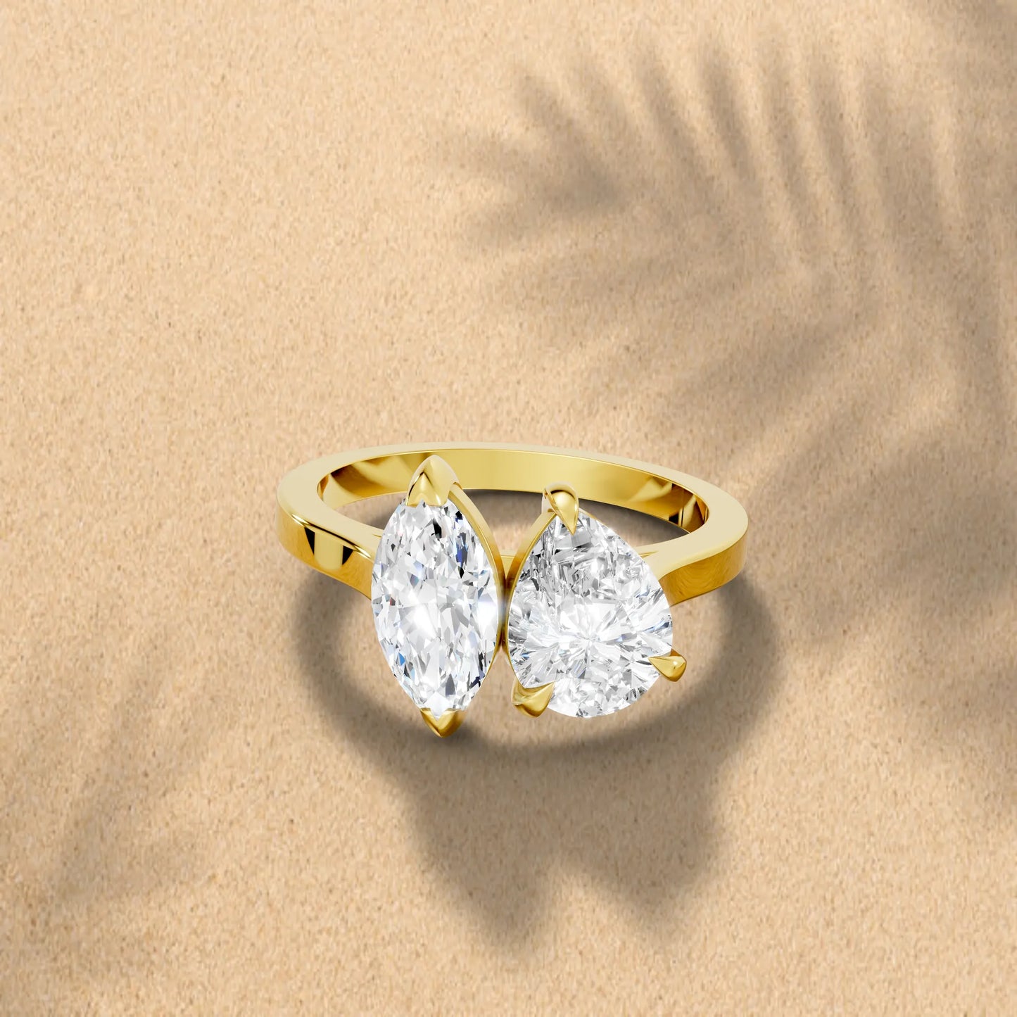 14K Gold Marquise and Pear Cut Diamond Toi et Moi Engagement Ring