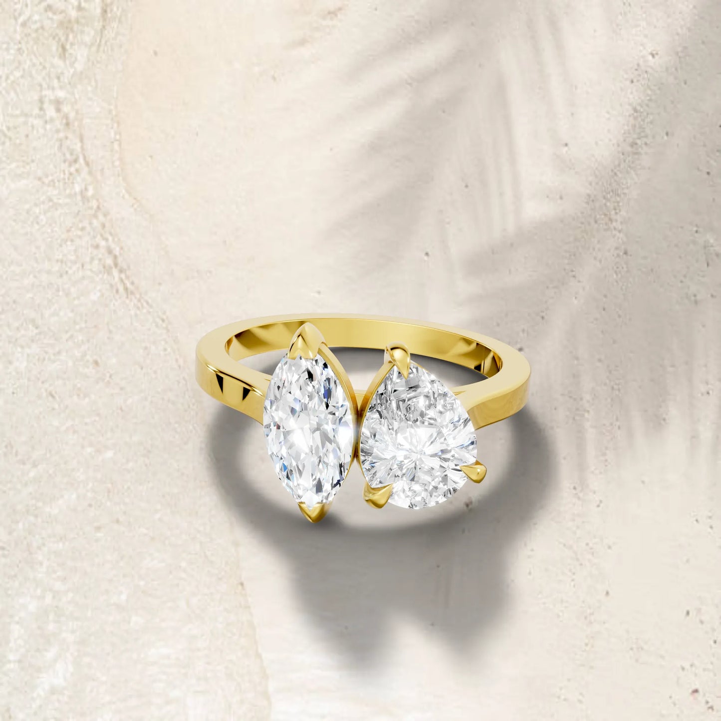 14K Gold Marquise and Pear Cut Diamond Toi et Moi Engagement Ring