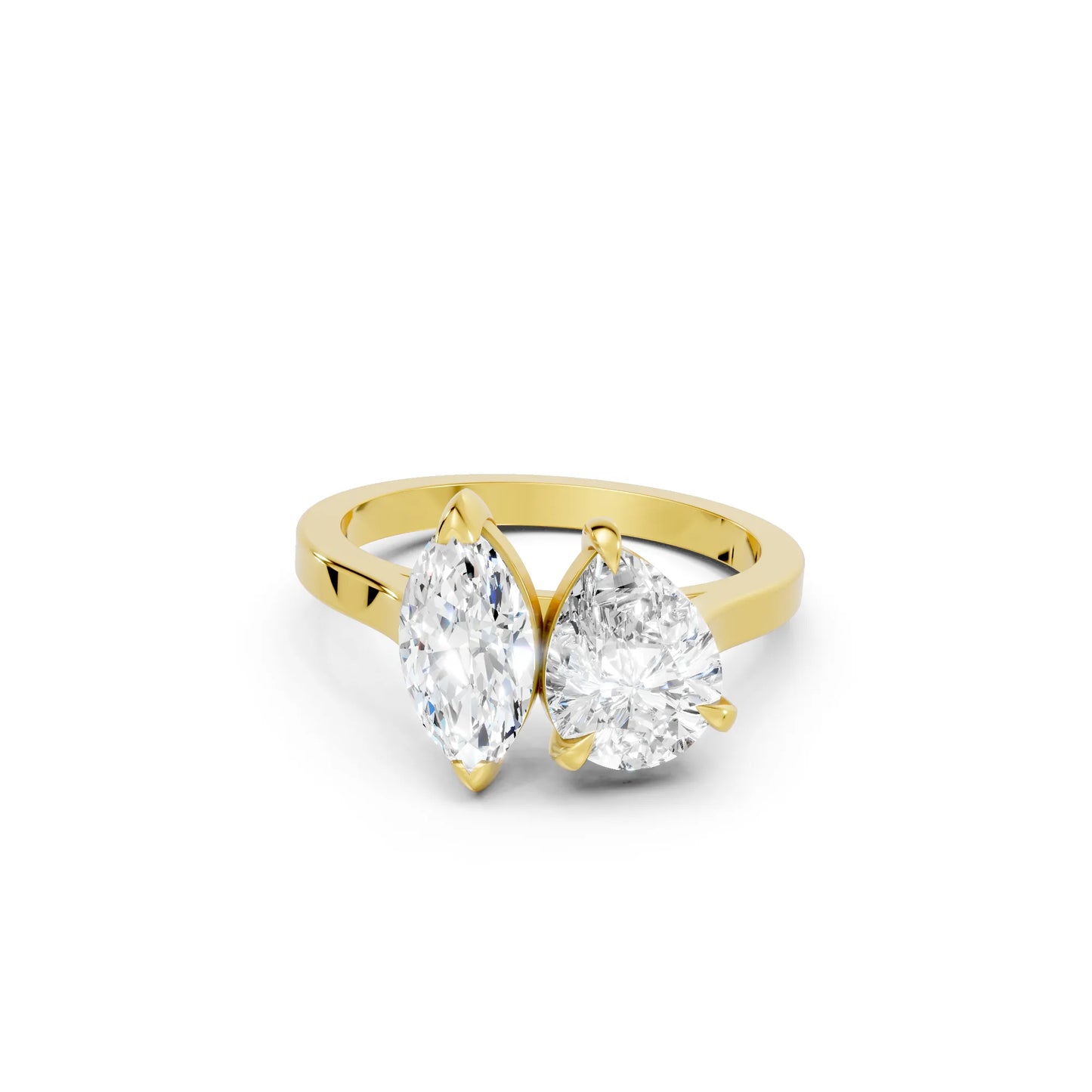 14K Gold Marquise and Pear Cut Diamond Toi et Moi Engagement Ring