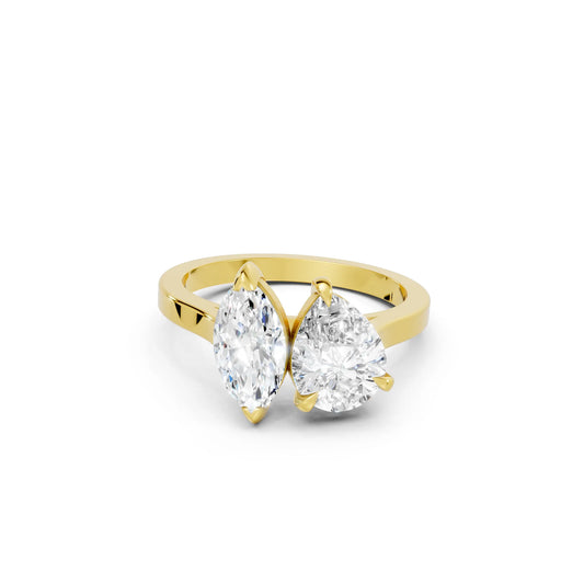 14K Gold Marquise and Pear Cut Diamond Toi et Moi Engagement Ring