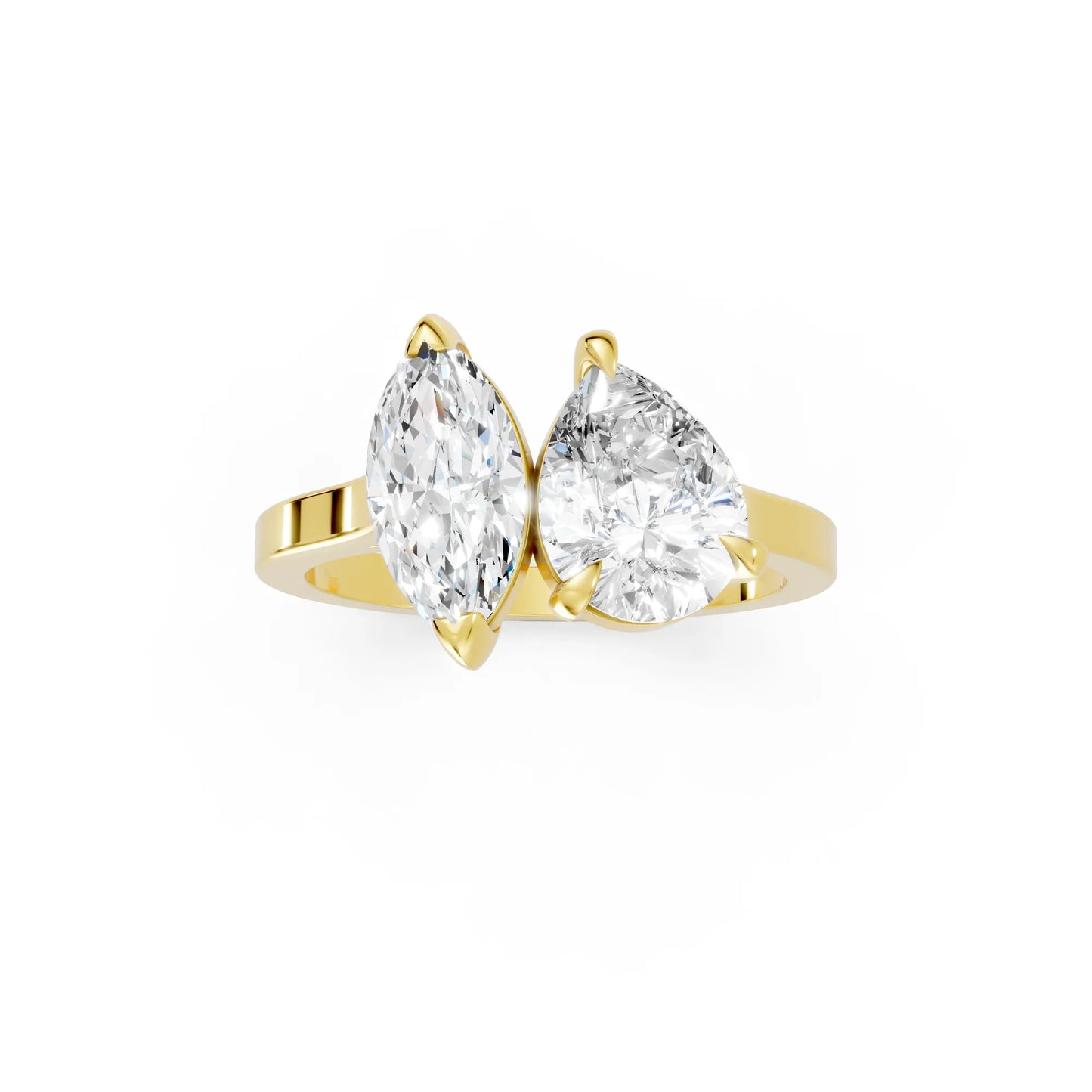 14K Gold Marquise and Pear Cut Diamond Toi et Moi Engagement Ring
