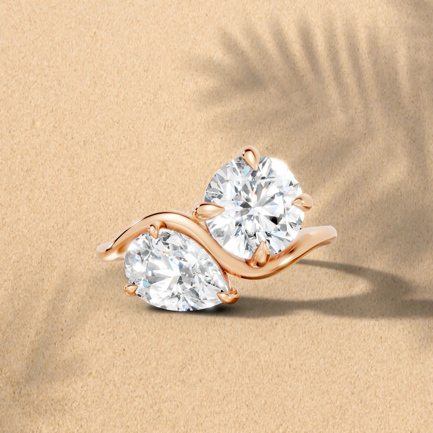 14K Gold Pear and Round Cut Diamond Toi et Moi Engagement Ring