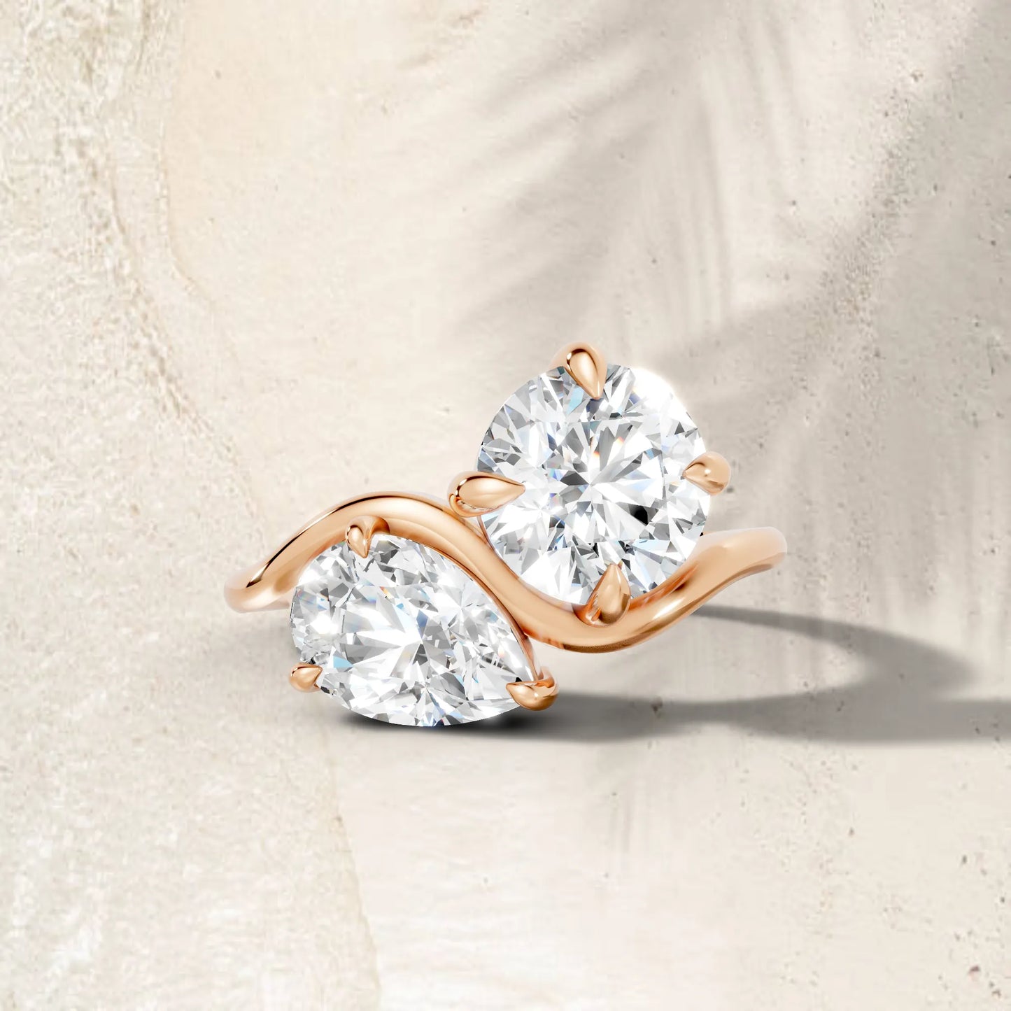 14K Gold Pear and Round Cut Diamond Toi et Moi Engagement Ring