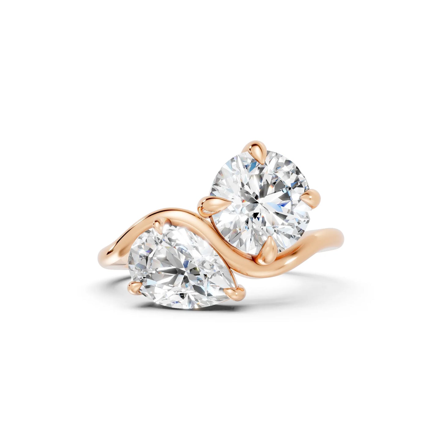 14K Gold Pear and Round Cut Diamond Toi et Moi Engagement Ring