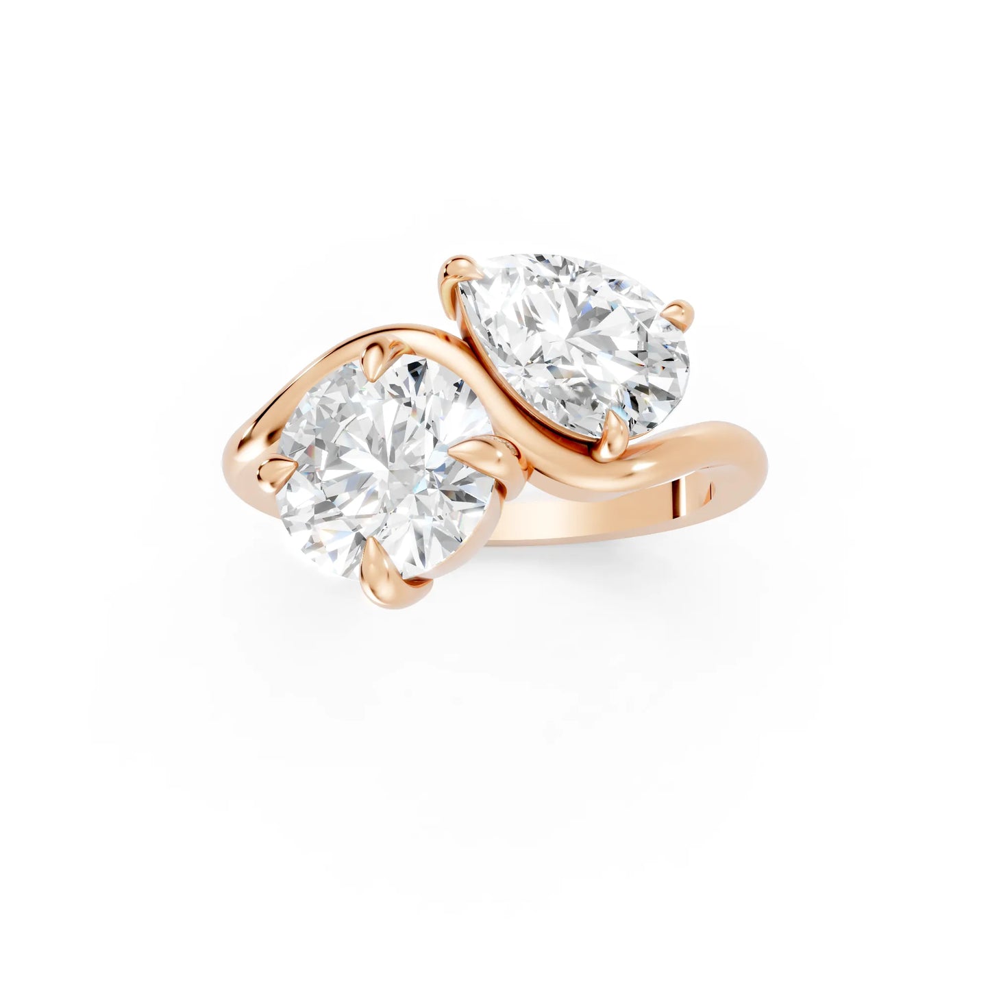 14K Gold Pear and Round Cut Diamond Toi et Moi Engagement Ring