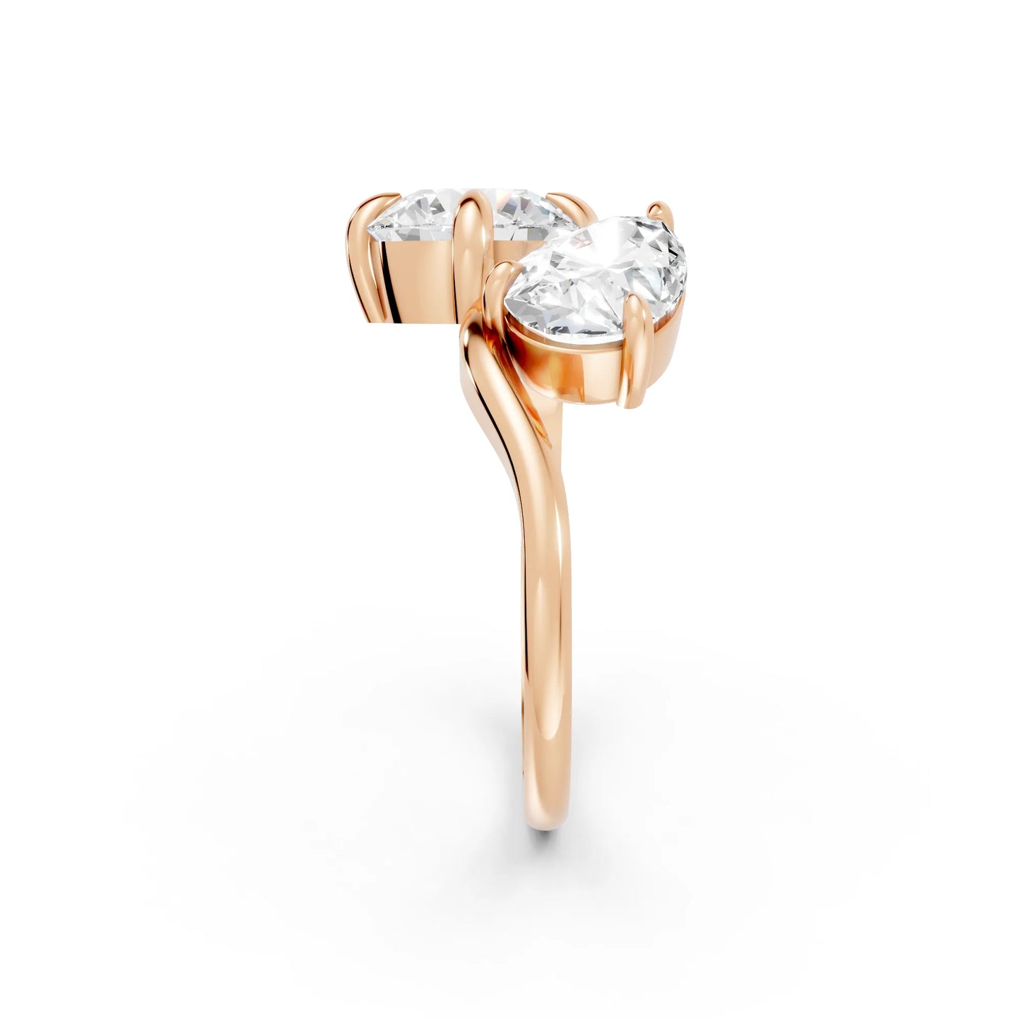 14K Gold Pear and Round Cut Diamond Toi et Moi Engagement Ring