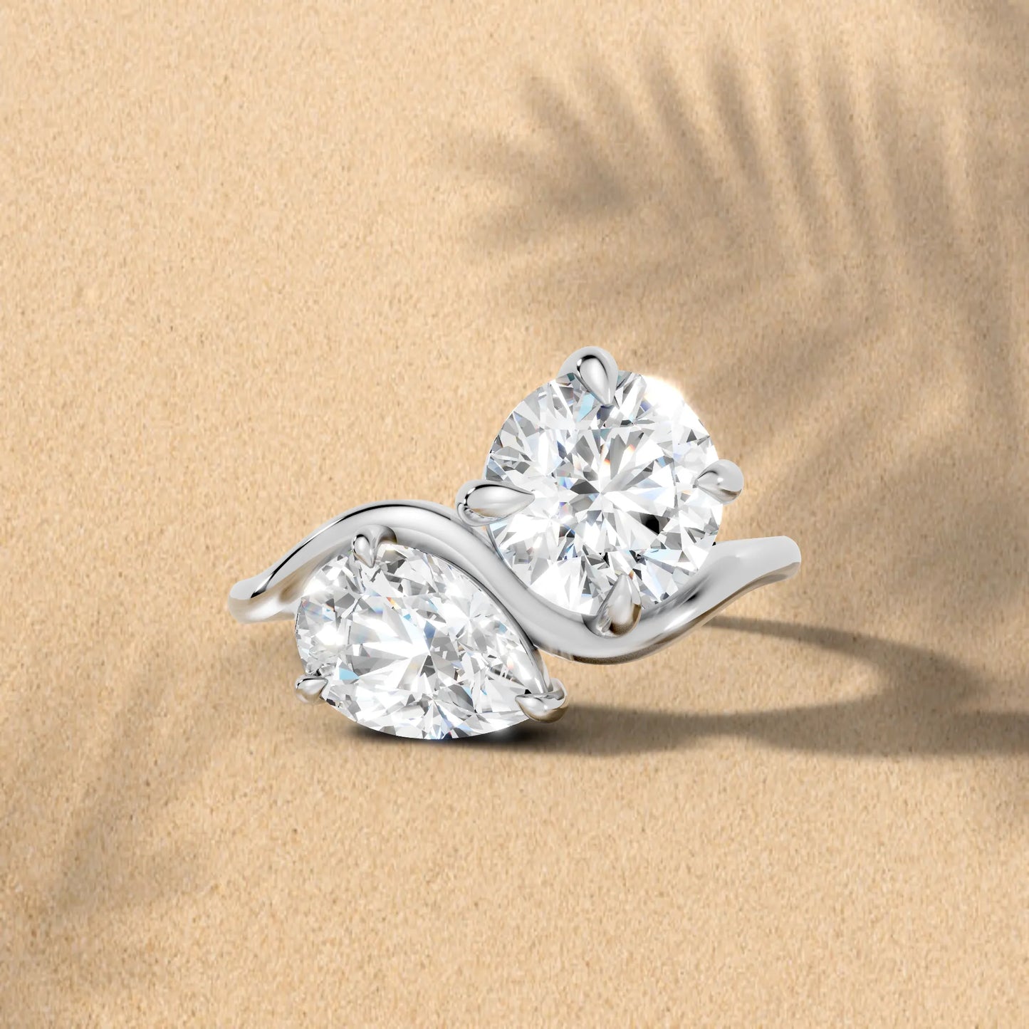 14K Gold Pear and Round Cut Diamond Toi et Moi Engagement Ring
