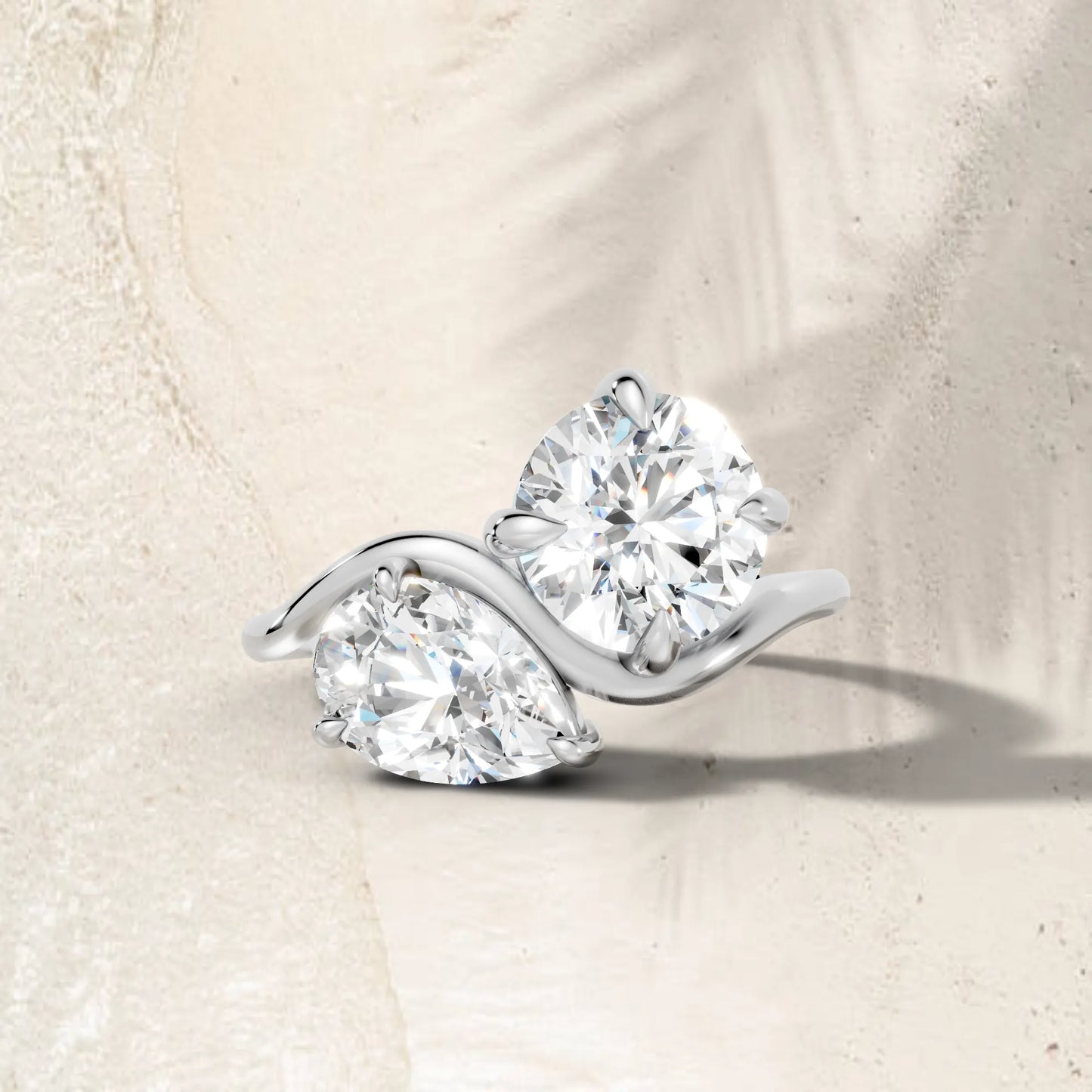 14K Gold Pear and Round Cut Diamond Toi et Moi Engagement Ring