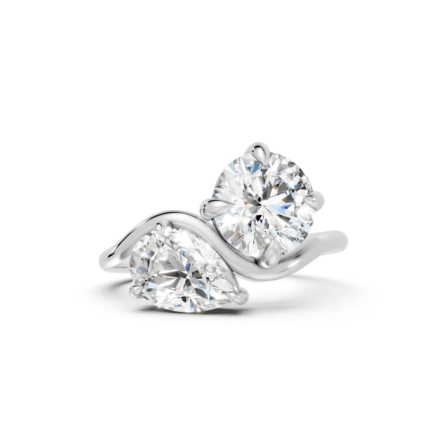 14K Gold Pear and Round Cut Diamond Toi et Moi Engagement Ring