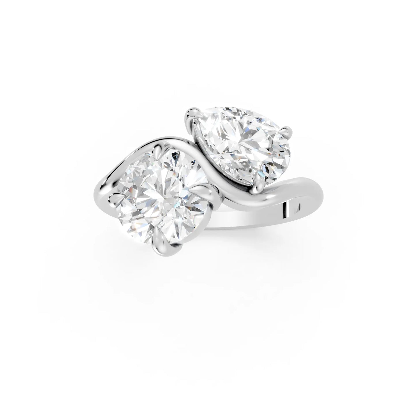 14K Gold Pear and Round Cut Diamond Toi et Moi Engagement Ring