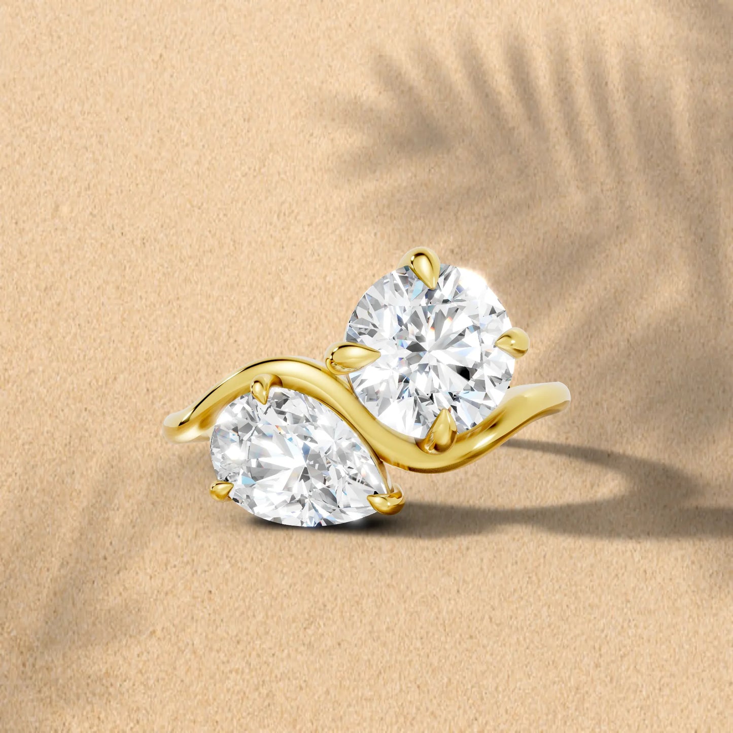 14K Gold Pear and Round Cut Diamond Toi et Moi Engagement Ring